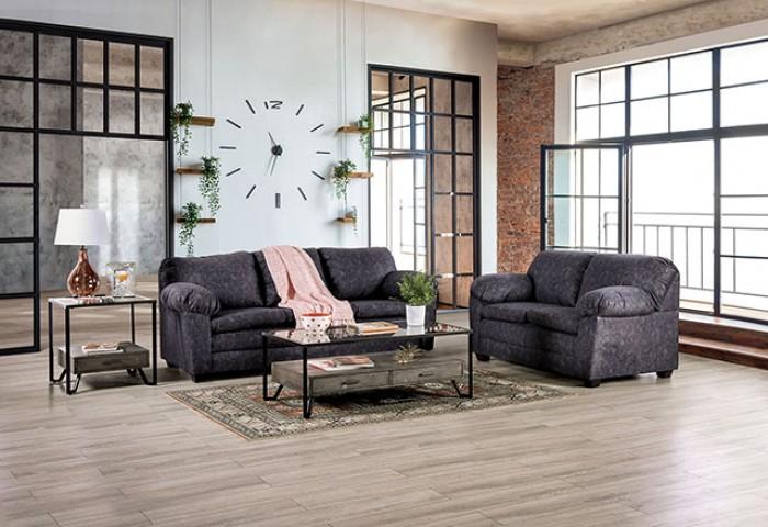 Contemporary Sofa and Loveseat Set SM7754-SF-2PC Keswick SM7754-SF-2PC in Charcoal Fabric