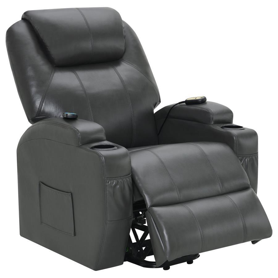 Contemporary, Modern Power Reclining Chair Sanger Power Recliner 600498P-R 600498P-R in Charcoal Grey Faux Leather