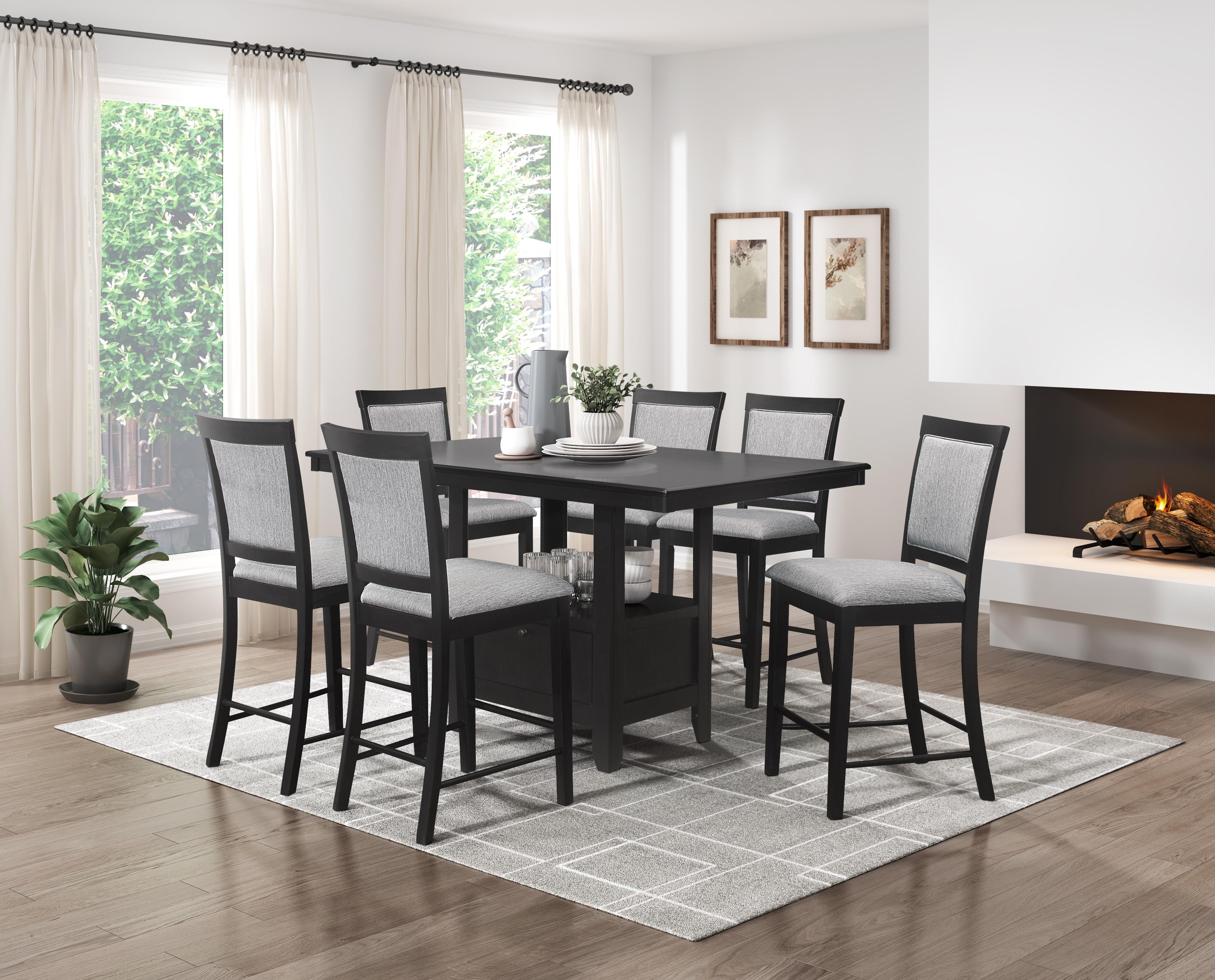 Contemporary Counter Height Table Set Raven Counter Height Table Set 7PCS 5825-36-CT-7PCS 5825-36-CT-7PCS in Charcoal Grey Fabric