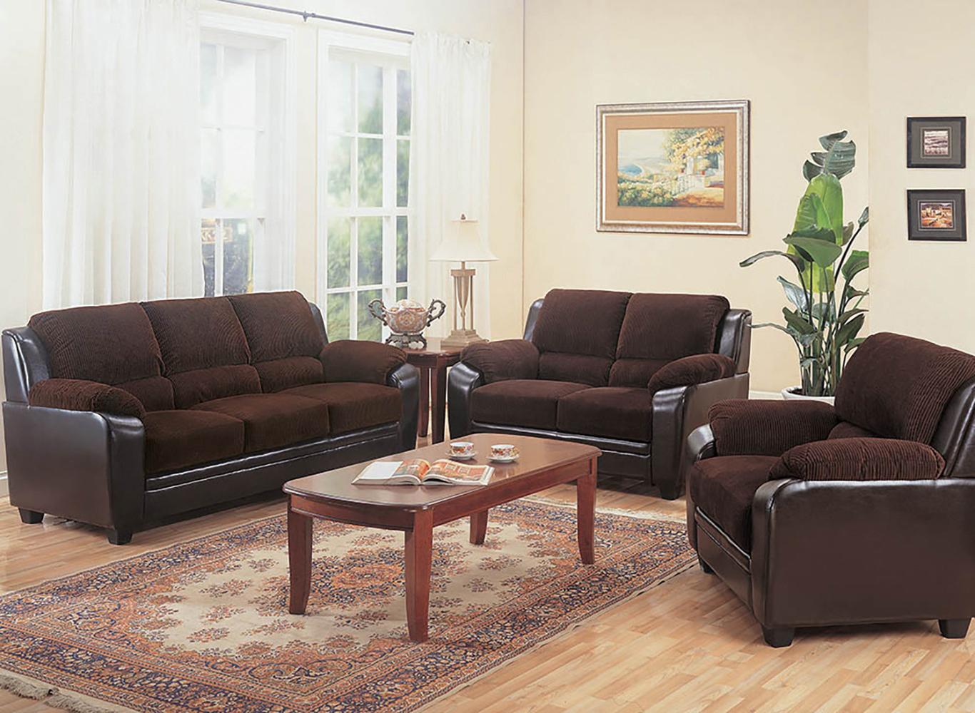 

    
Contemporary Chocolate Corduroy & Leatherette Living Room Set 2pcs Coaster 502811-S2 Monika
