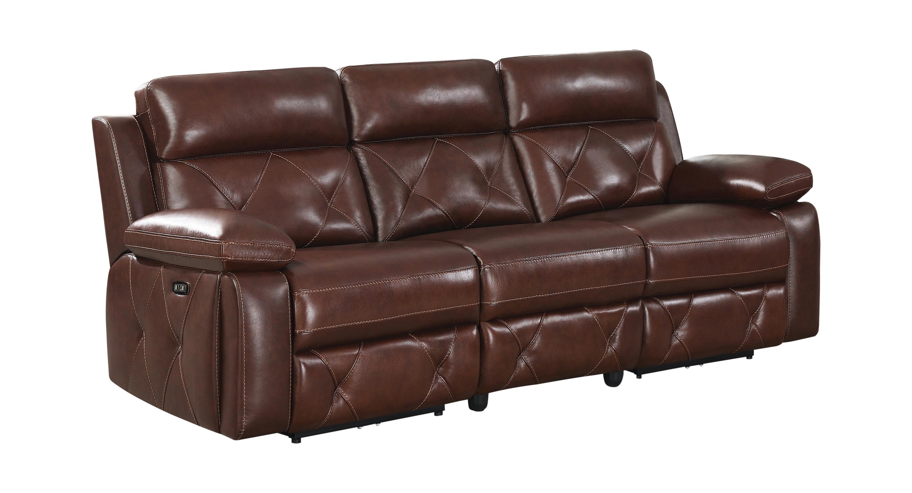

    
Contemporary Chocolate Leather 3-piece Power Reclining Sofa Coaster 603441PP Chester
