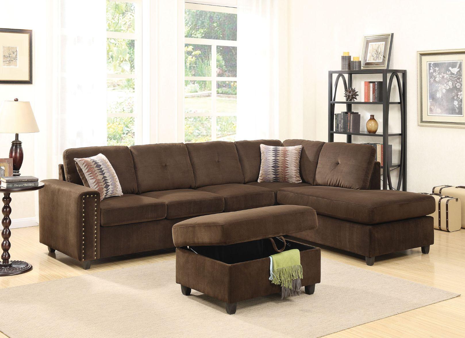

    
Contemporary Chocolate Velvet Reversible Sectional Sofa w/ Ottoman by Acme Belville 52700-4pcs

