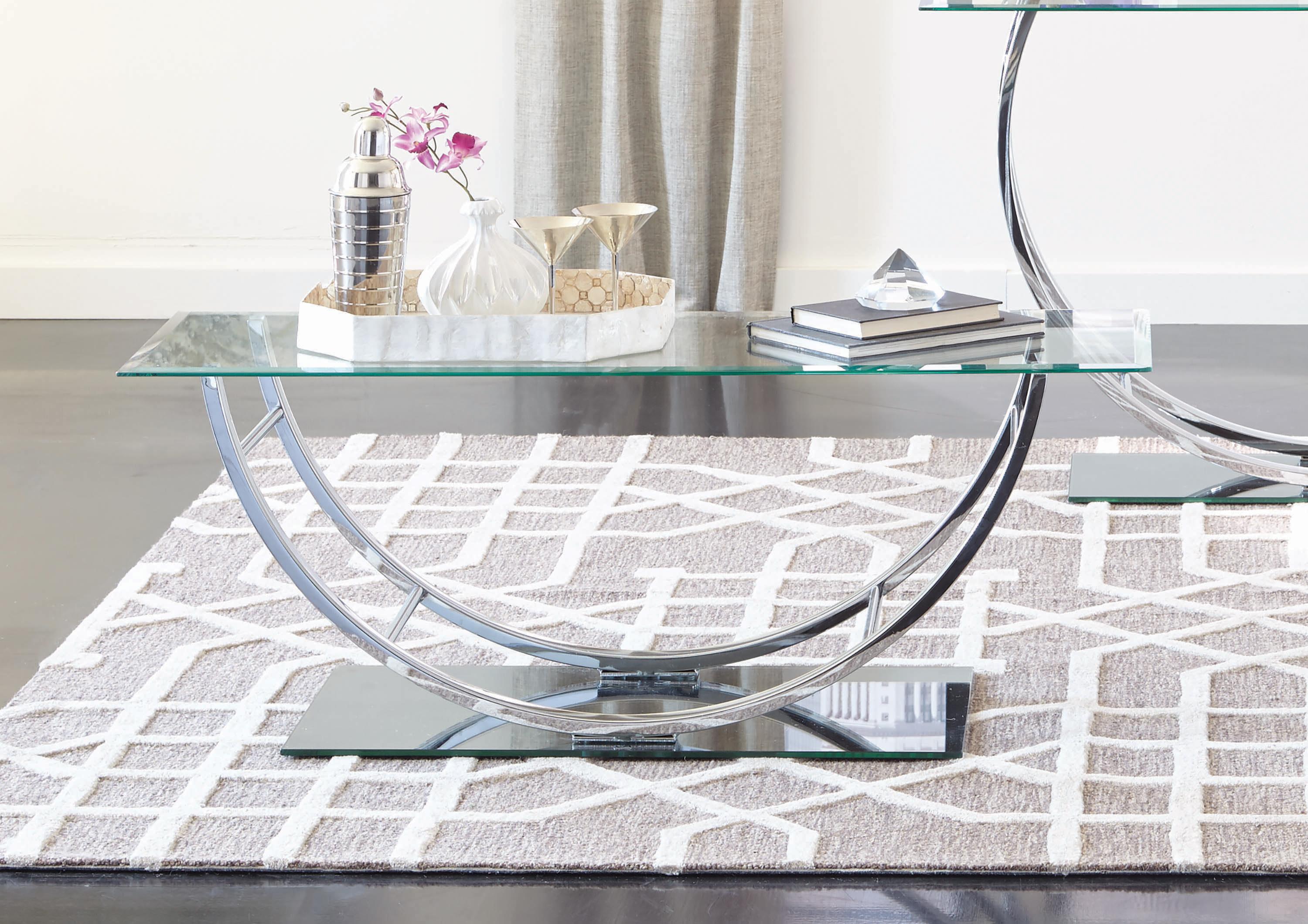 

    
Contemporary Chrome Beveled Glass Coffee Table Coaster 704988
