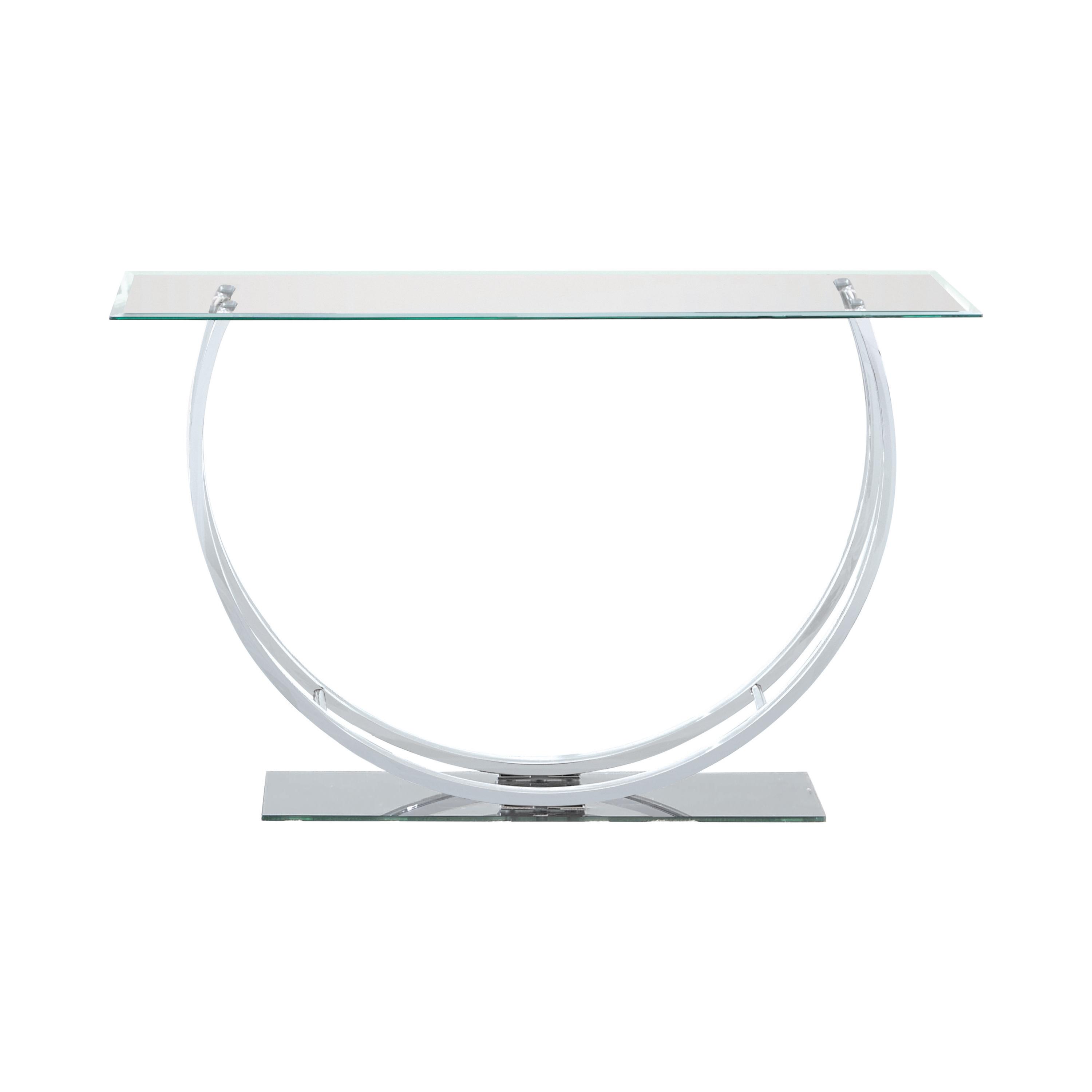

    
Contemporary Chrome Beveled Glass Sofa Table Coaster 704989
