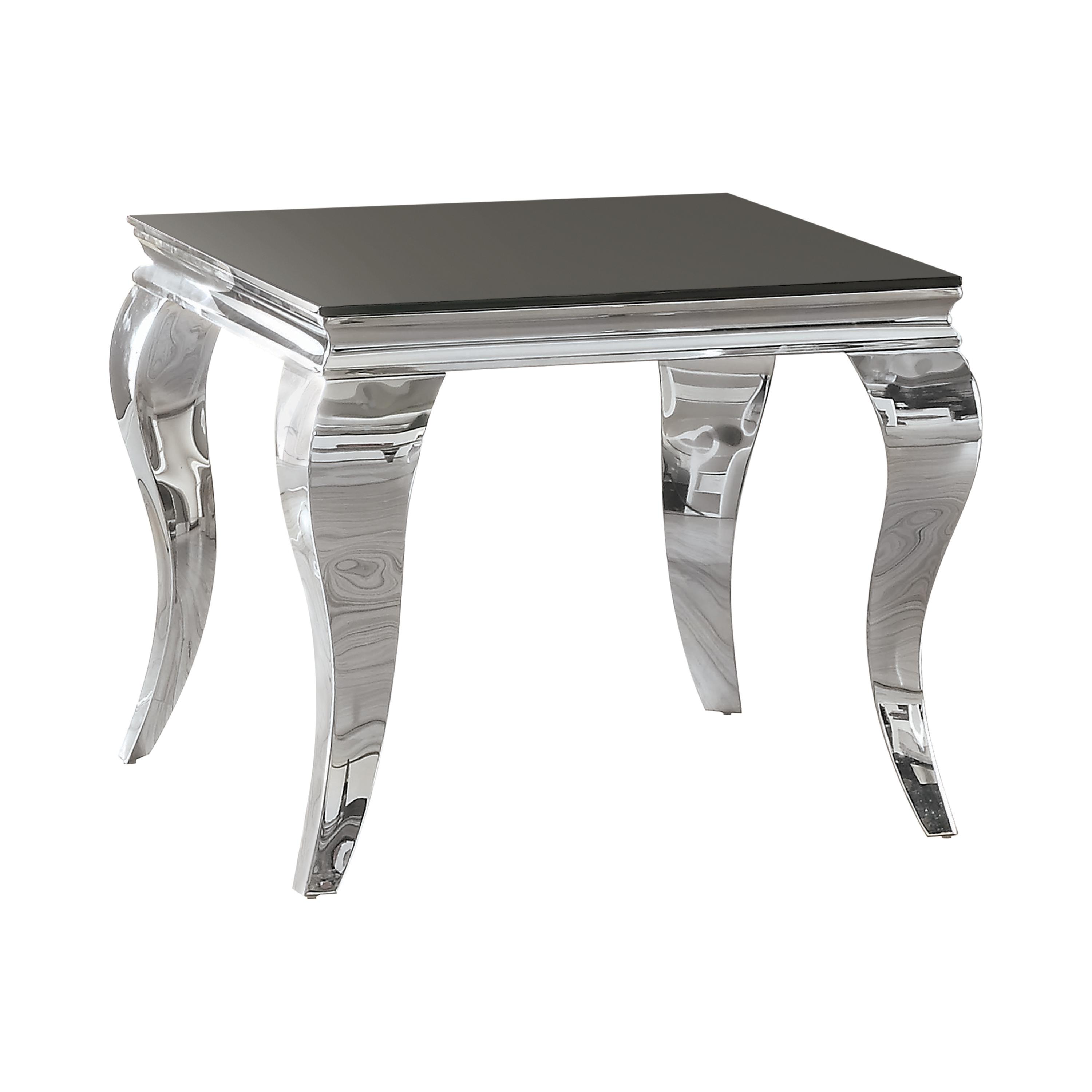 

    
Contemporary Chrome & Black Beveled Glass End Table Coaster 705017
