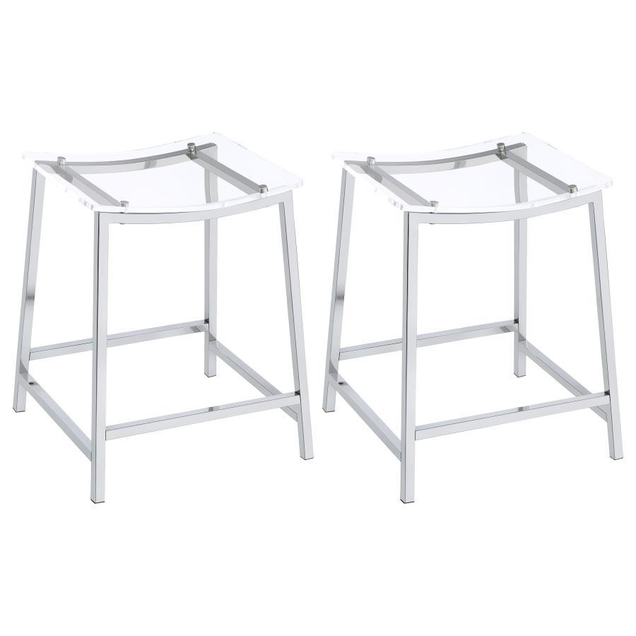 Contemporary, Modern Counter Height Stool Set Jovani Counter Height Stool Set 2PCS 182358-S-2PCS 182358-S-2PCS in Chrome, Clear 