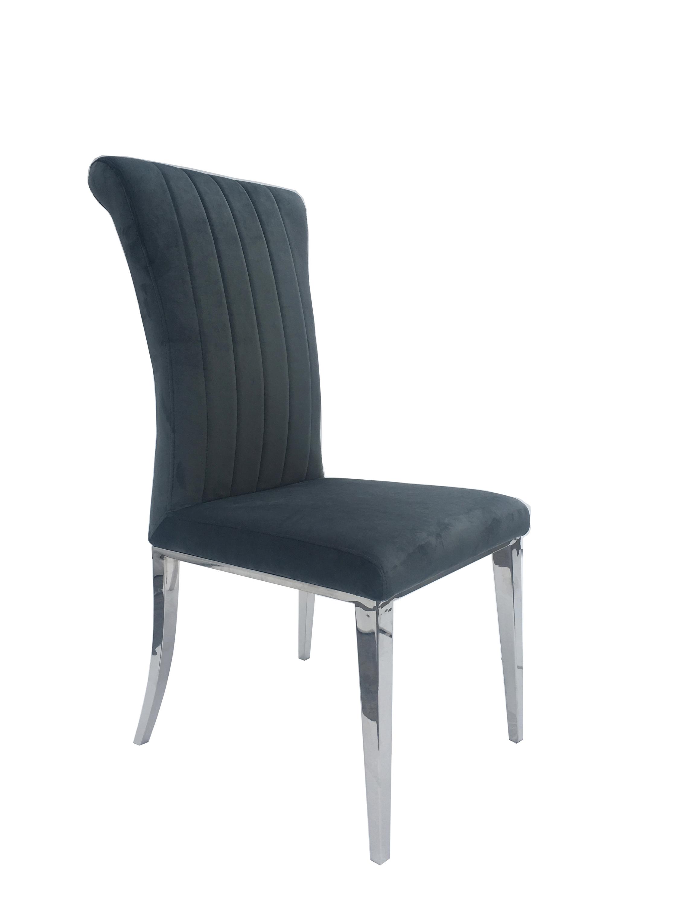 

    
Contemporary Chrome & Dark Gray Velvet Side Chair Set 2pcs Coaster 109452 Beaufort
