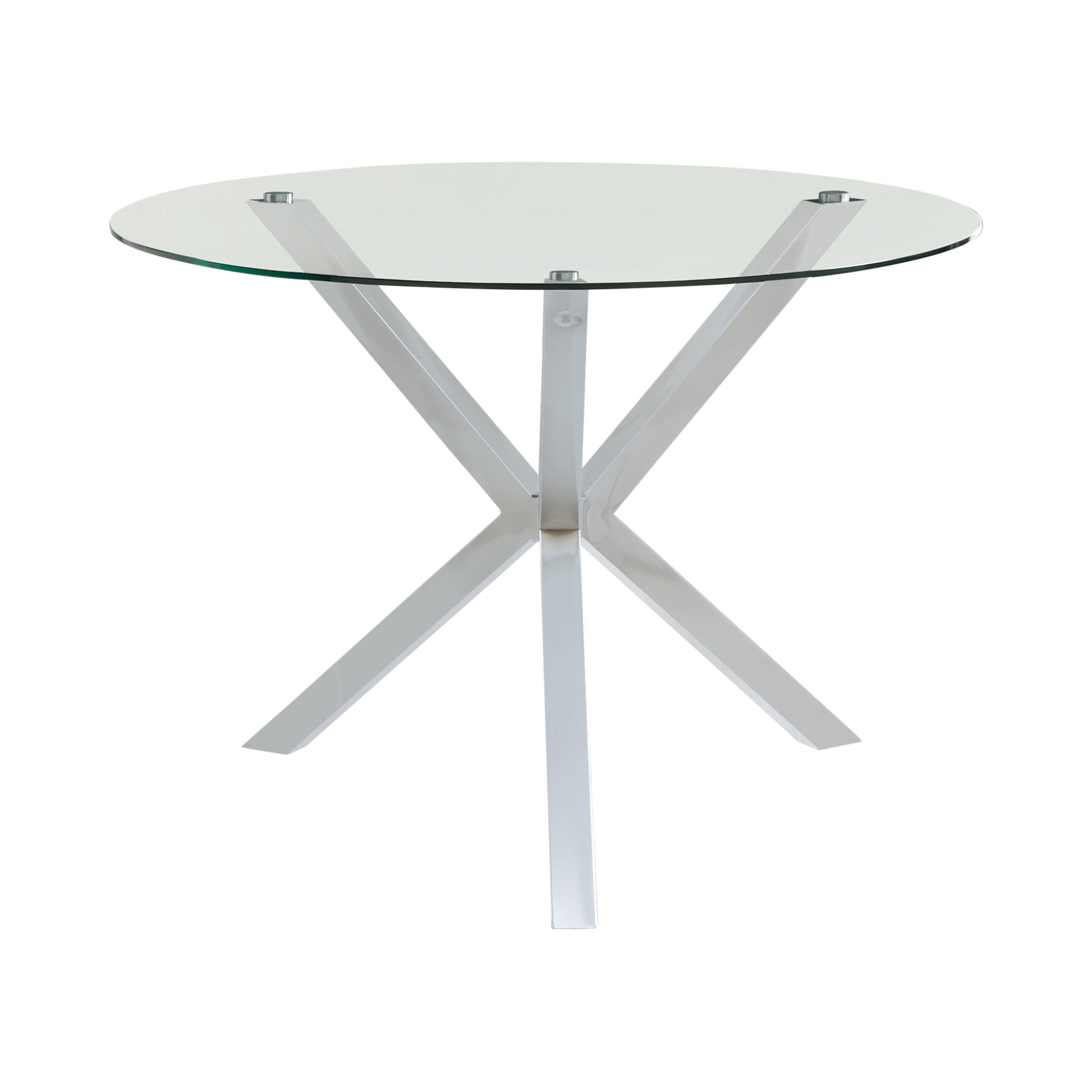 

    
Contemporary Chrome Glass Top Dining Table Coaster 120760 Vance
