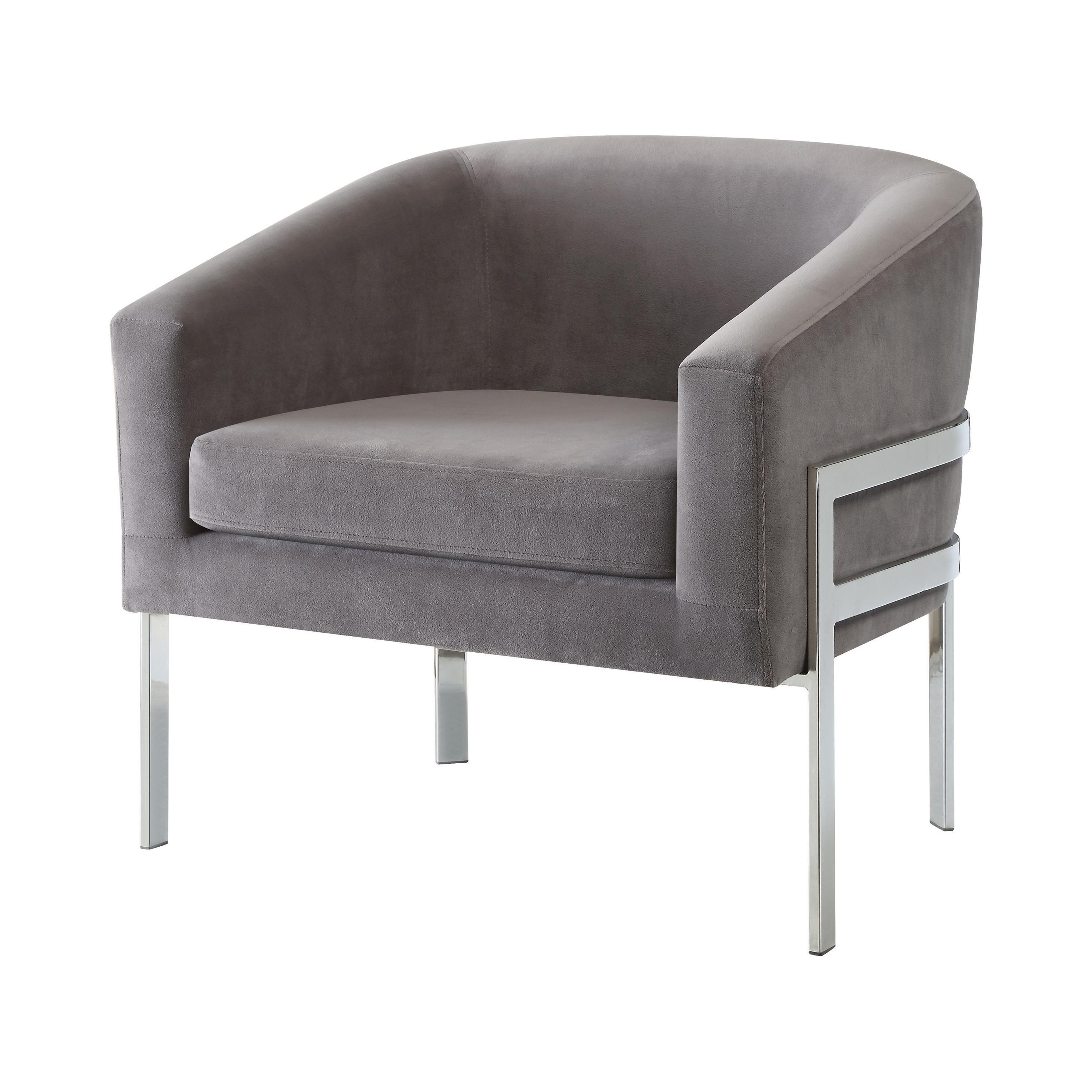

    
Contemporary Chrome & Gray Velvet Accent Chair Coaster 902563
