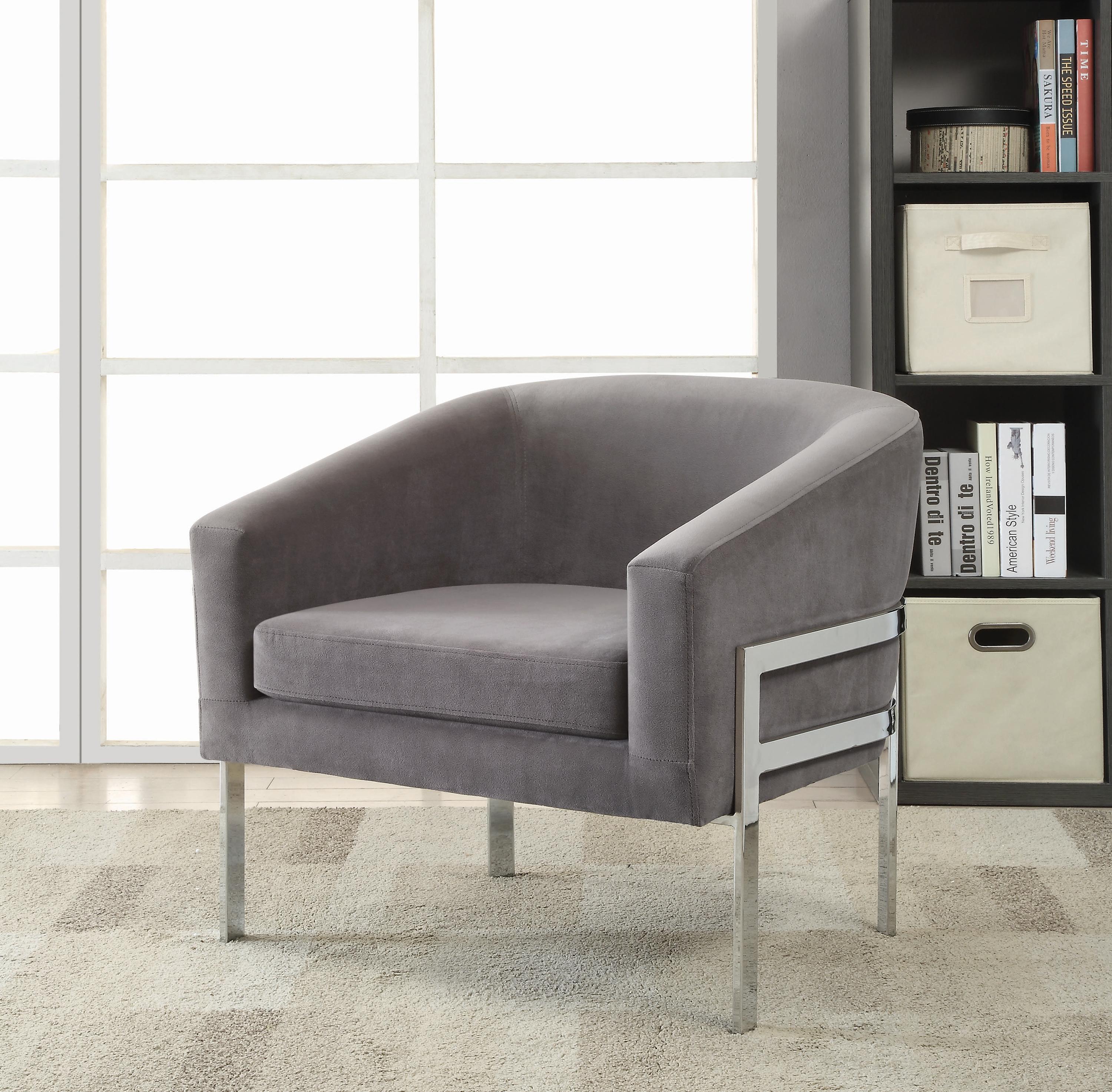 

    
Contemporary Chrome & Gray Velvet Accent Chair Coaster 902563
