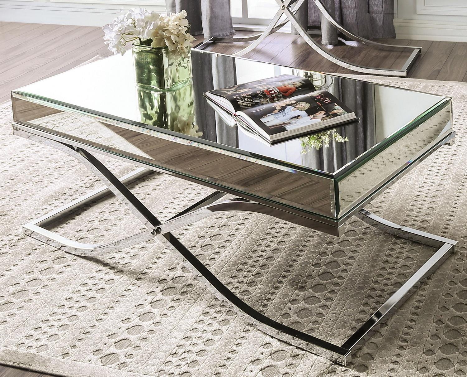 

    
Contemporary Chrome Metal Coffee Table Furniture of America CM4230CRM-C Sundance
