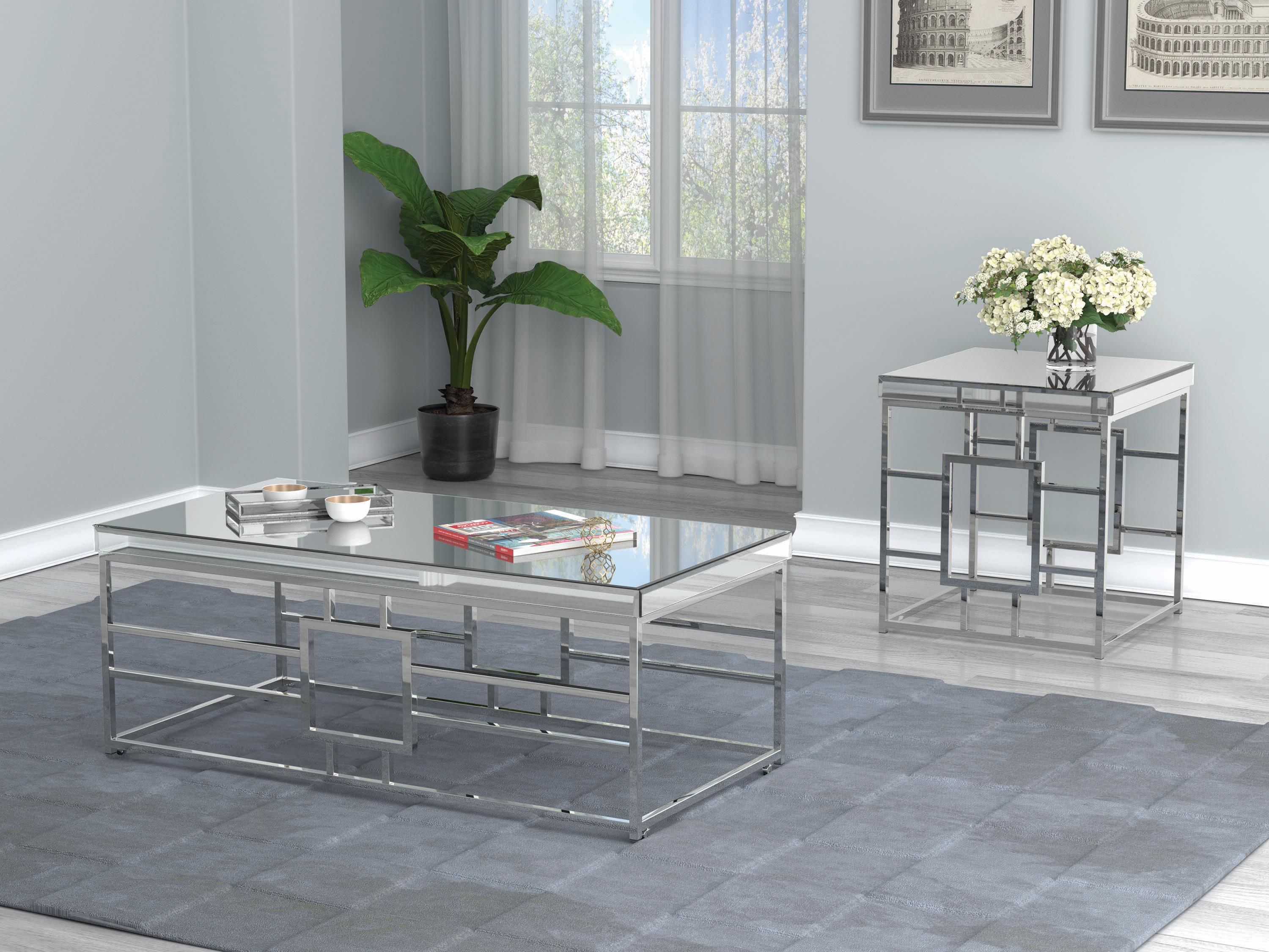 Contemporary Coffee Table Set 723078-S2 723078-S2 in Chrome 