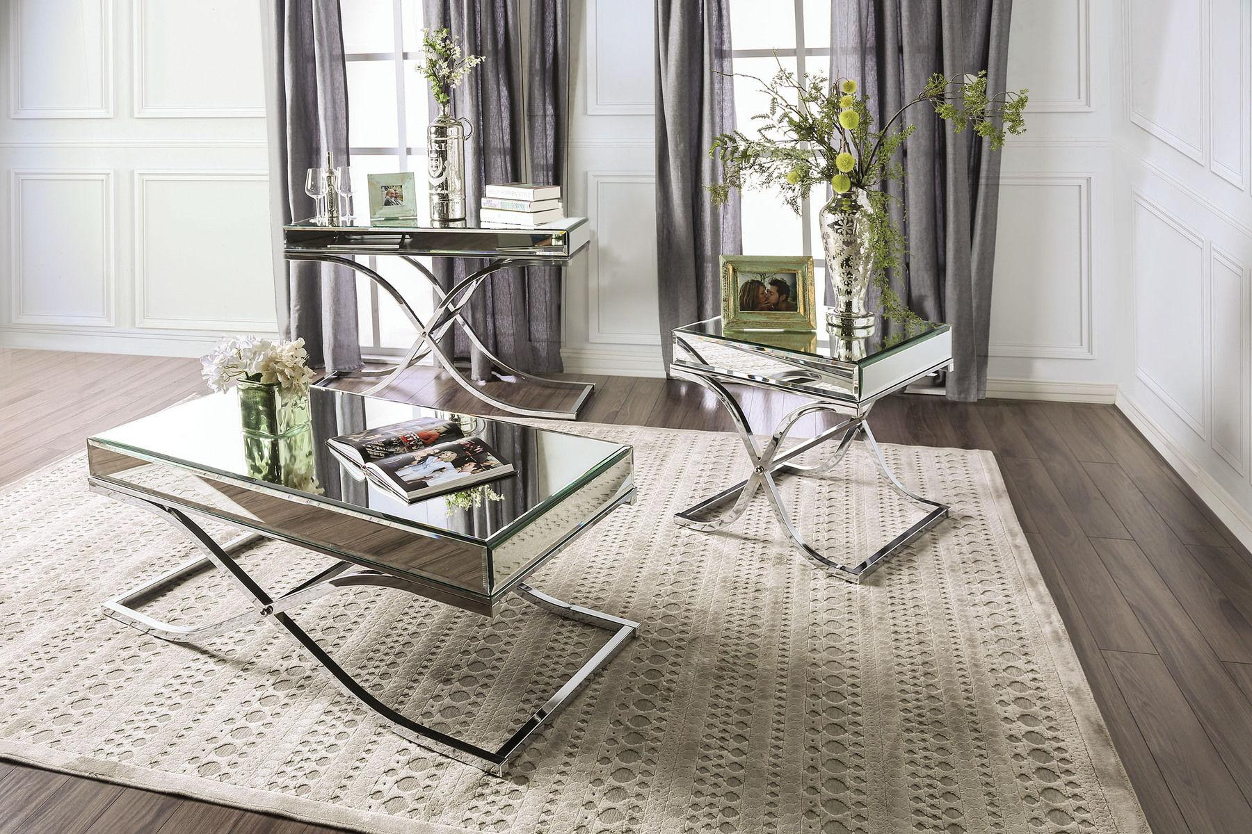 Contemporary Coffee Table and 2 End Tables CM4230CRM-C-3PC Sundance CM4230CRM-C-3PC in Chrome 