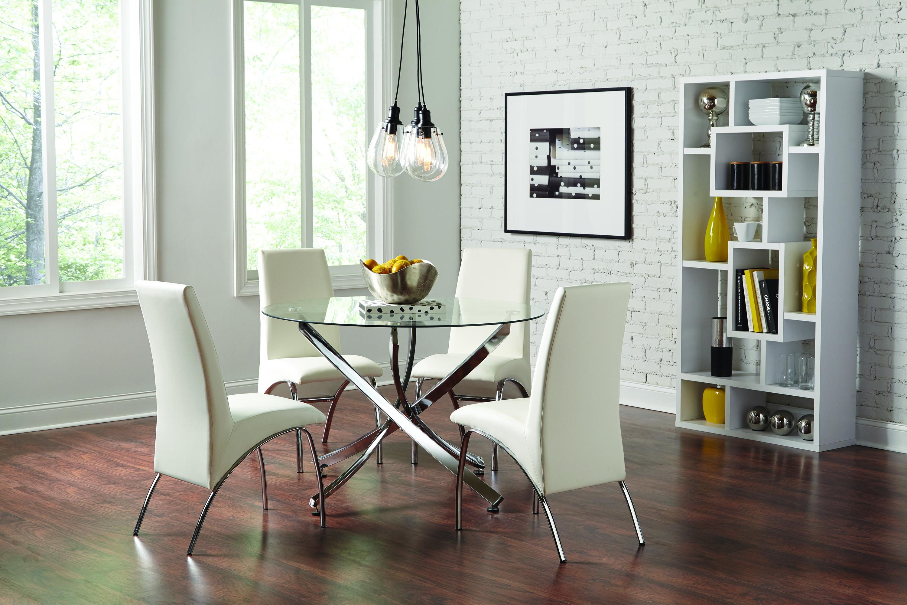 Contemporary Dining Room Set 106440-S5 Beckham 106440-S5 in Chrome Leatherette