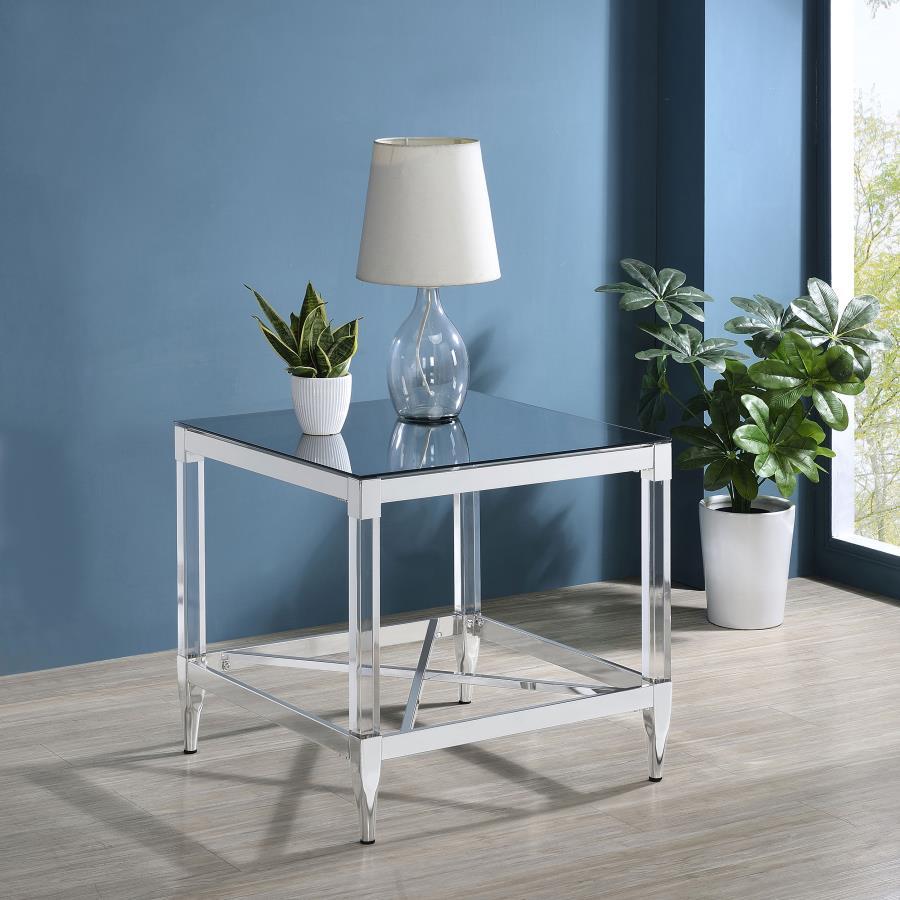 

    
Contemporary Chrome Metal End Table Coaster Lindley 709727
