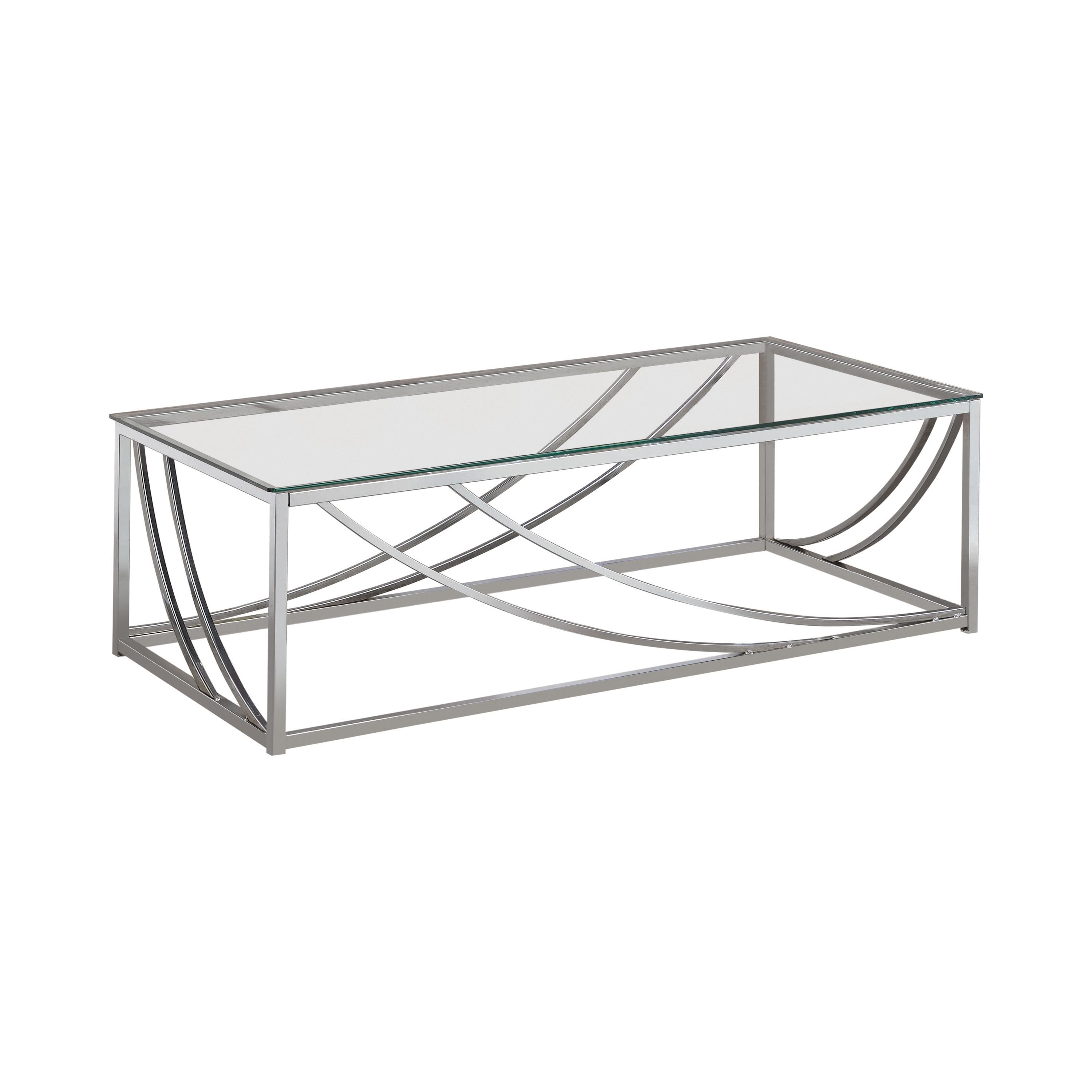 

    
Contemporary Chrome Metal & Glass Top Coffee Table Set 3pcs Coaster 720498-S3
