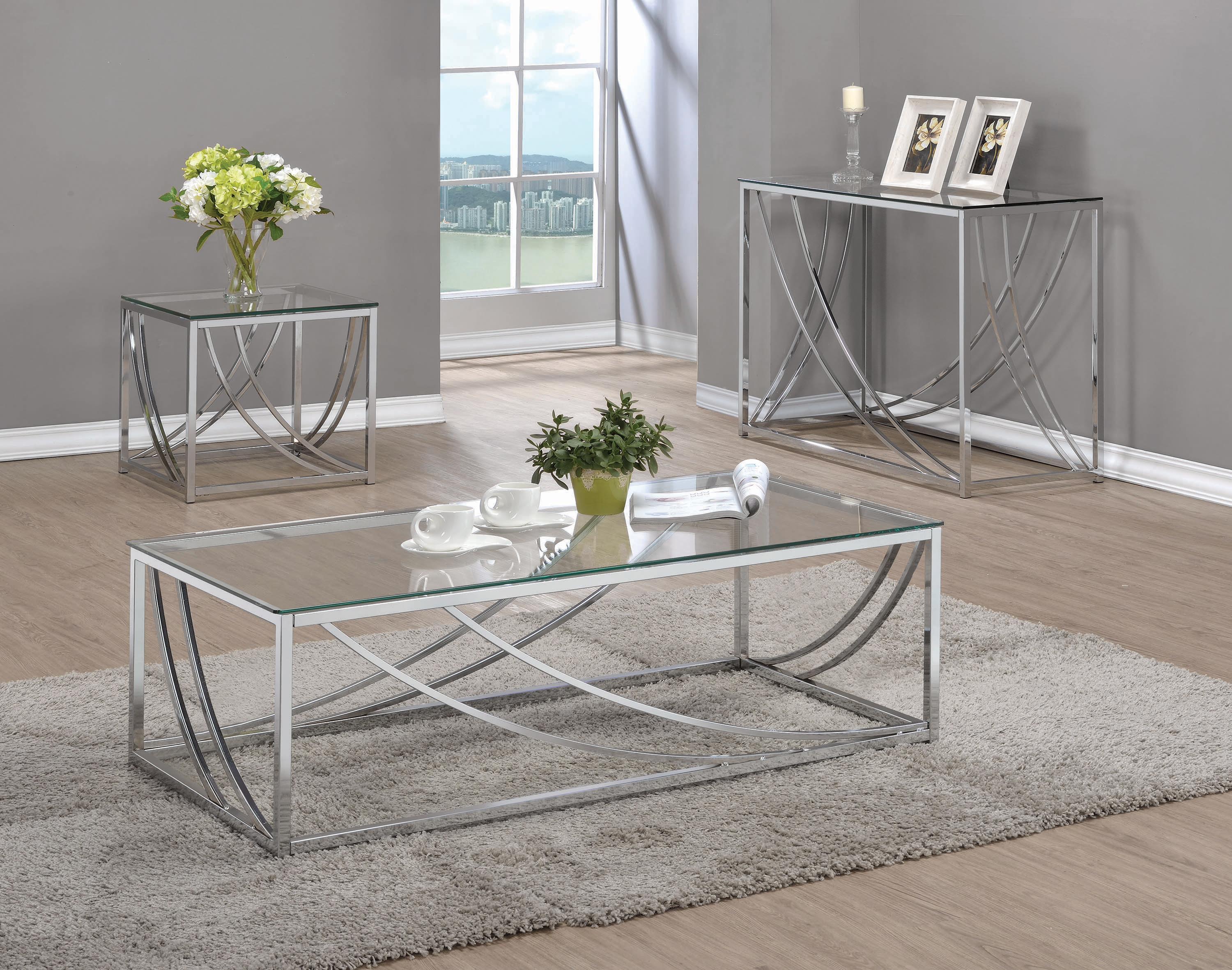 Contemporary Coffee Table Set 720498-S3 720498-S3 in Chrome 
