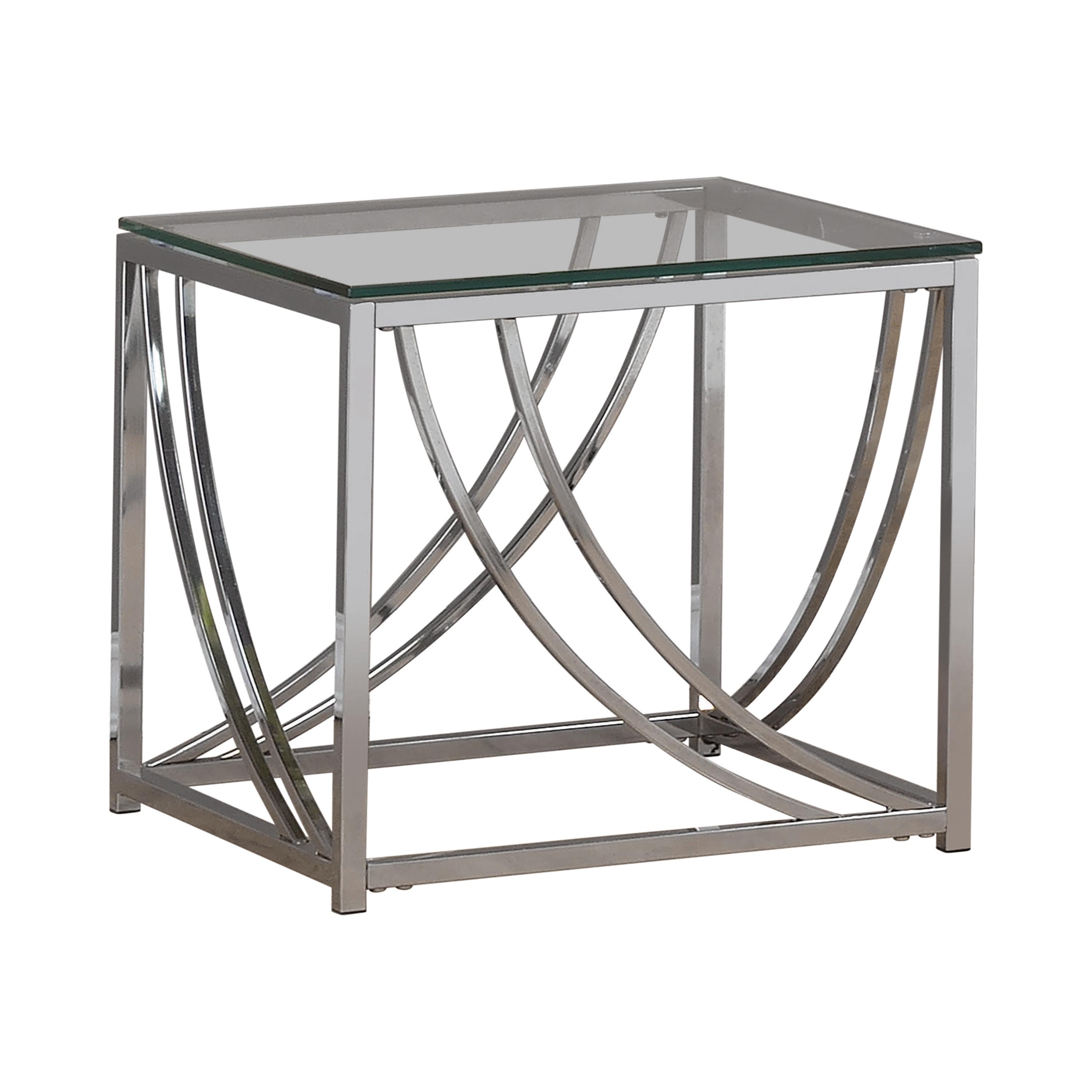 

    
Contemporary Chrome Metal & Glass Top End Table Coaster 720497
