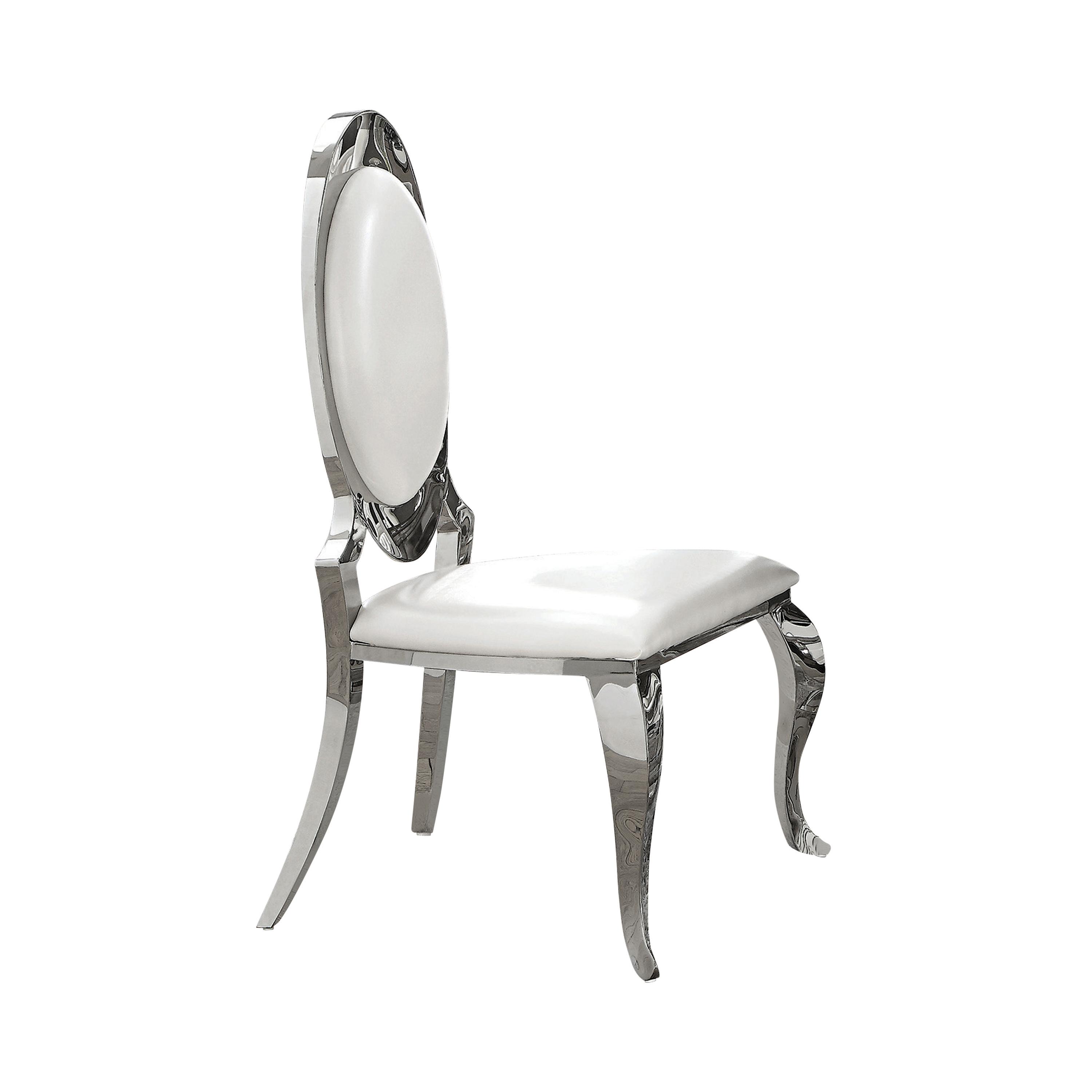 

    
Contemporary Chrome & Pearlized Cream Leatherette Side Chair Set 2pcs Coaster 107872N Antoine
