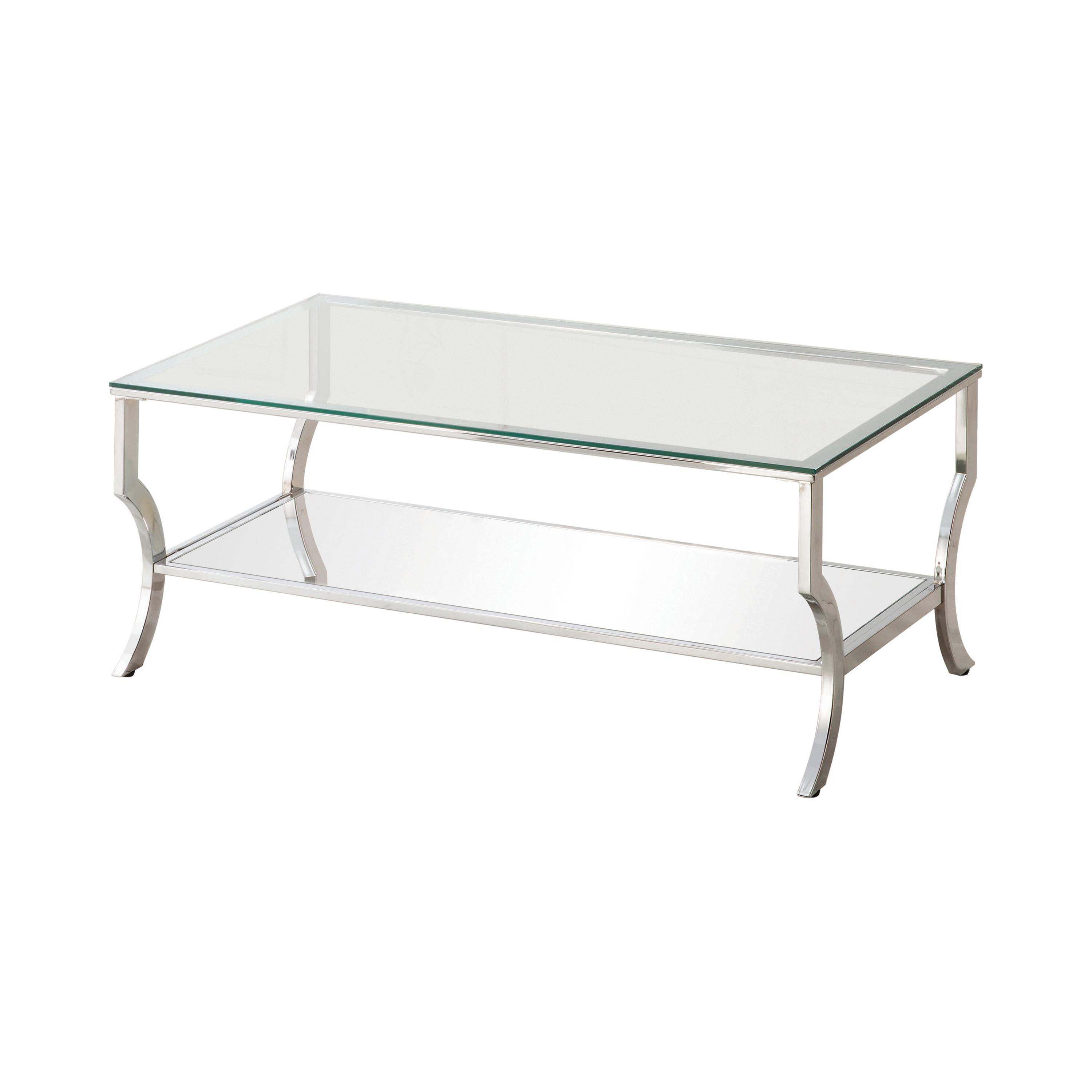 

    
Contemporary Chrome Tempered Glass Coffee Table Coaster 720338

