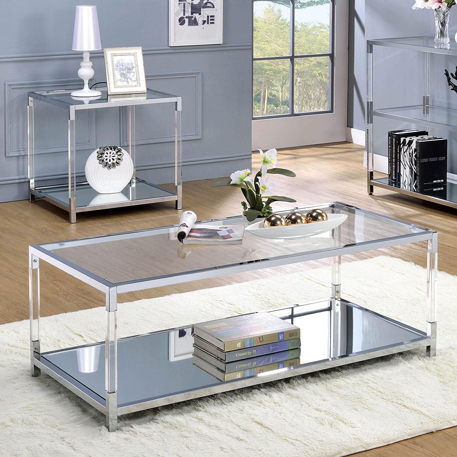 

    
Contemporary Chrome Tempered Glass Coffee Table Furniture of America CM4153C Ludvig
