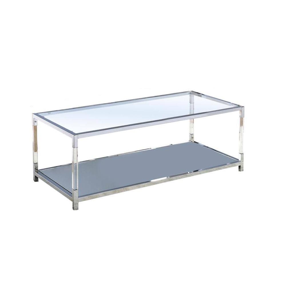 

    
Contemporary Chrome Tempered Glass Coffee Table Set 3pcs Furniture of America Ludvig
