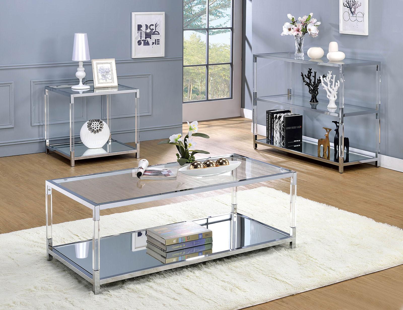 Contemporary Coffee Table and 2 End Tables CM4153C-3PC Ludvig CM4153C-3PC in Chrome 