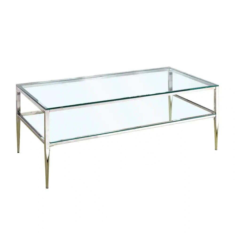 

    
Contemporary Chrome Tempered Glass Coffee Table Set 3pcs Furniture of America Tanika
