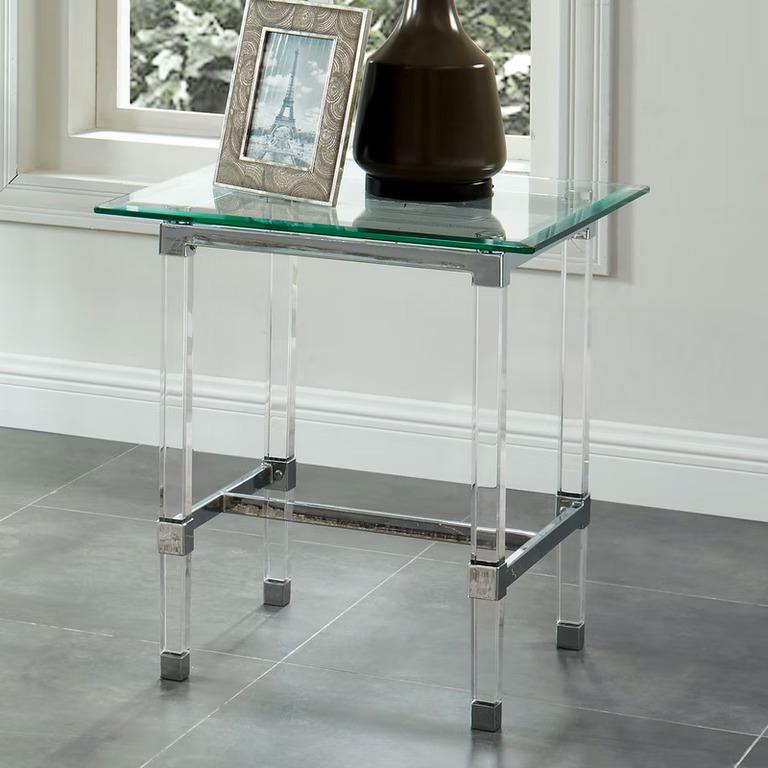 

    
Contemporary Chrome Tempered Glass End Table Furniture of America CM4147E Tuva
