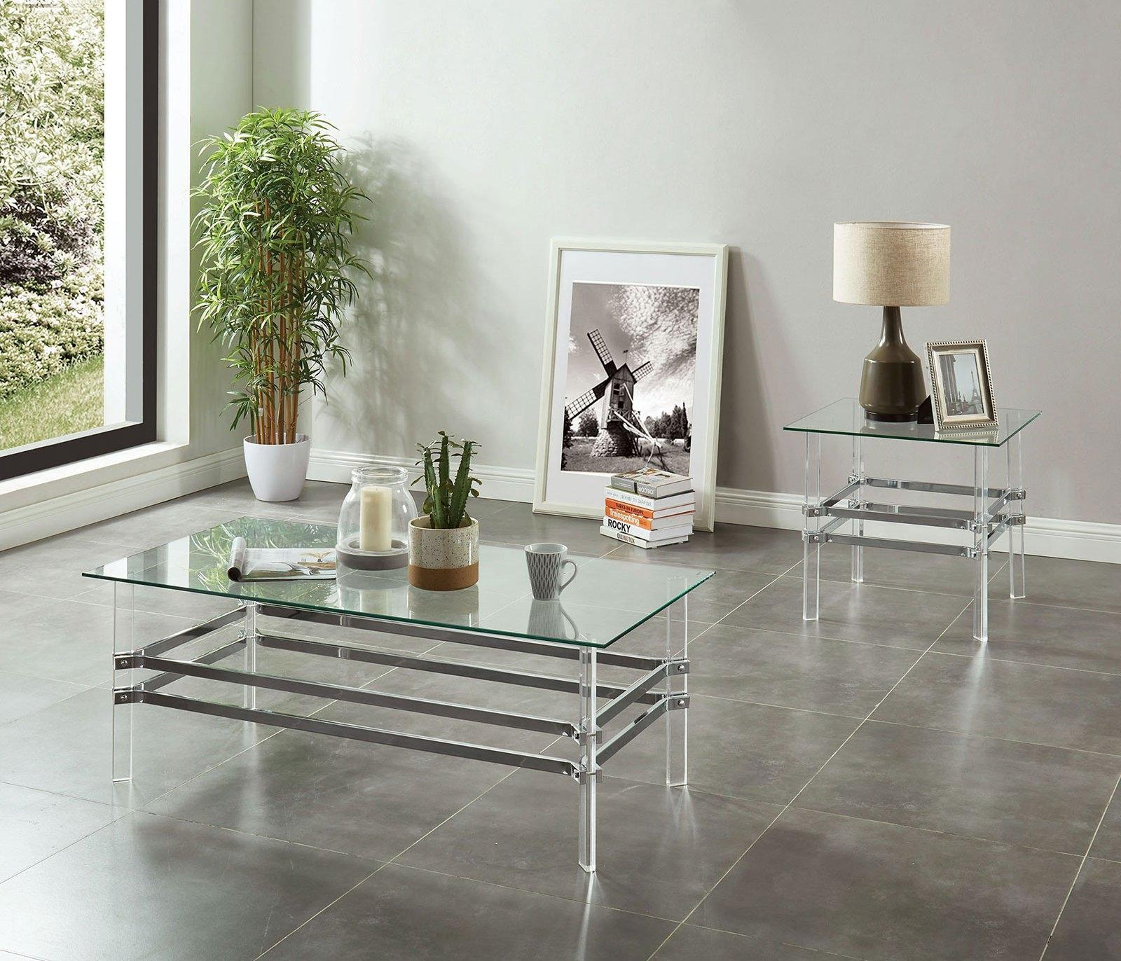 Contemporary Coffee Table and 2 End Tables CM4351C-3PC Trofa CM4351C-3PC in Chrome 