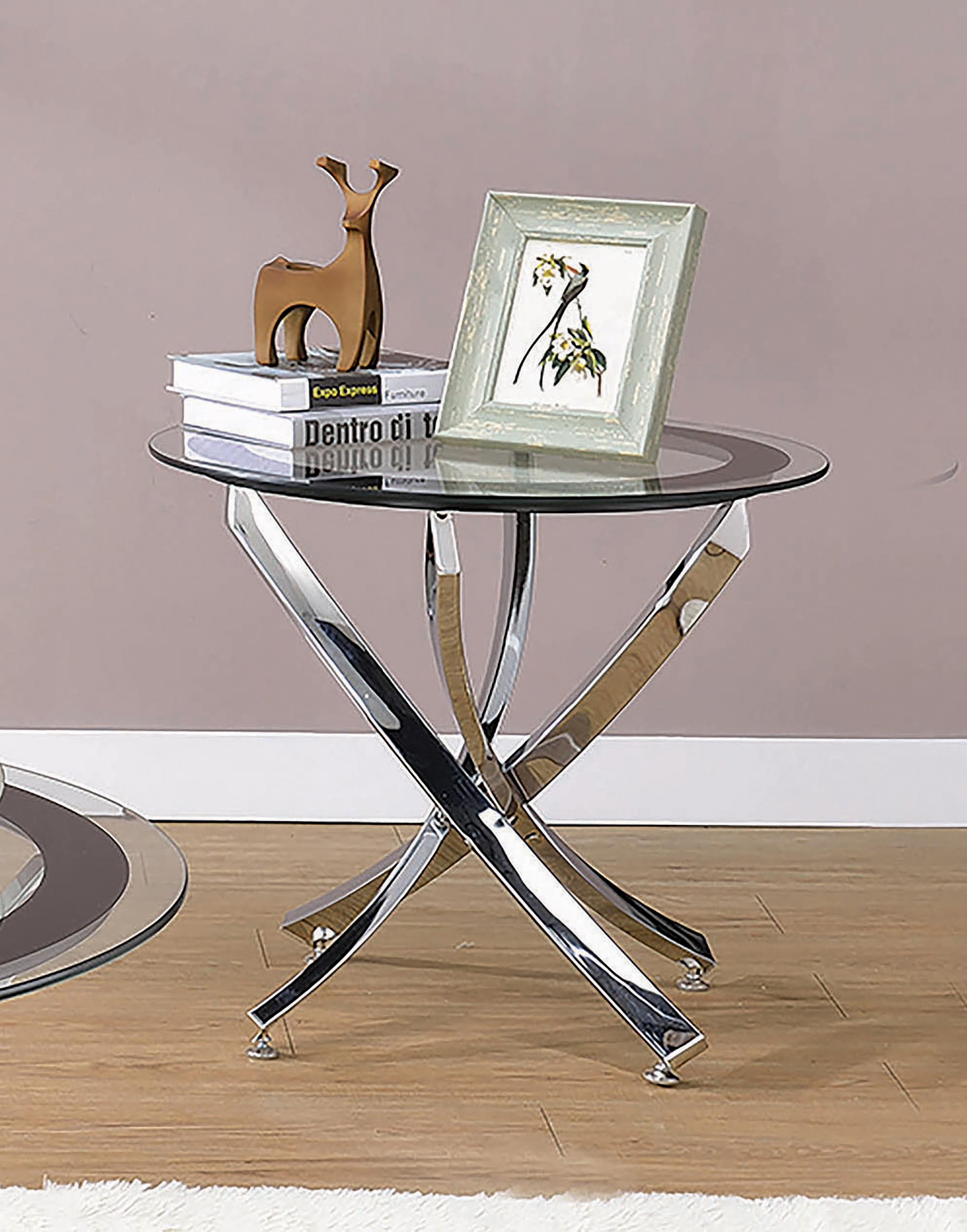 

    
Contemporary Chrome Tempered Glass Top End Table Coaster 702587
