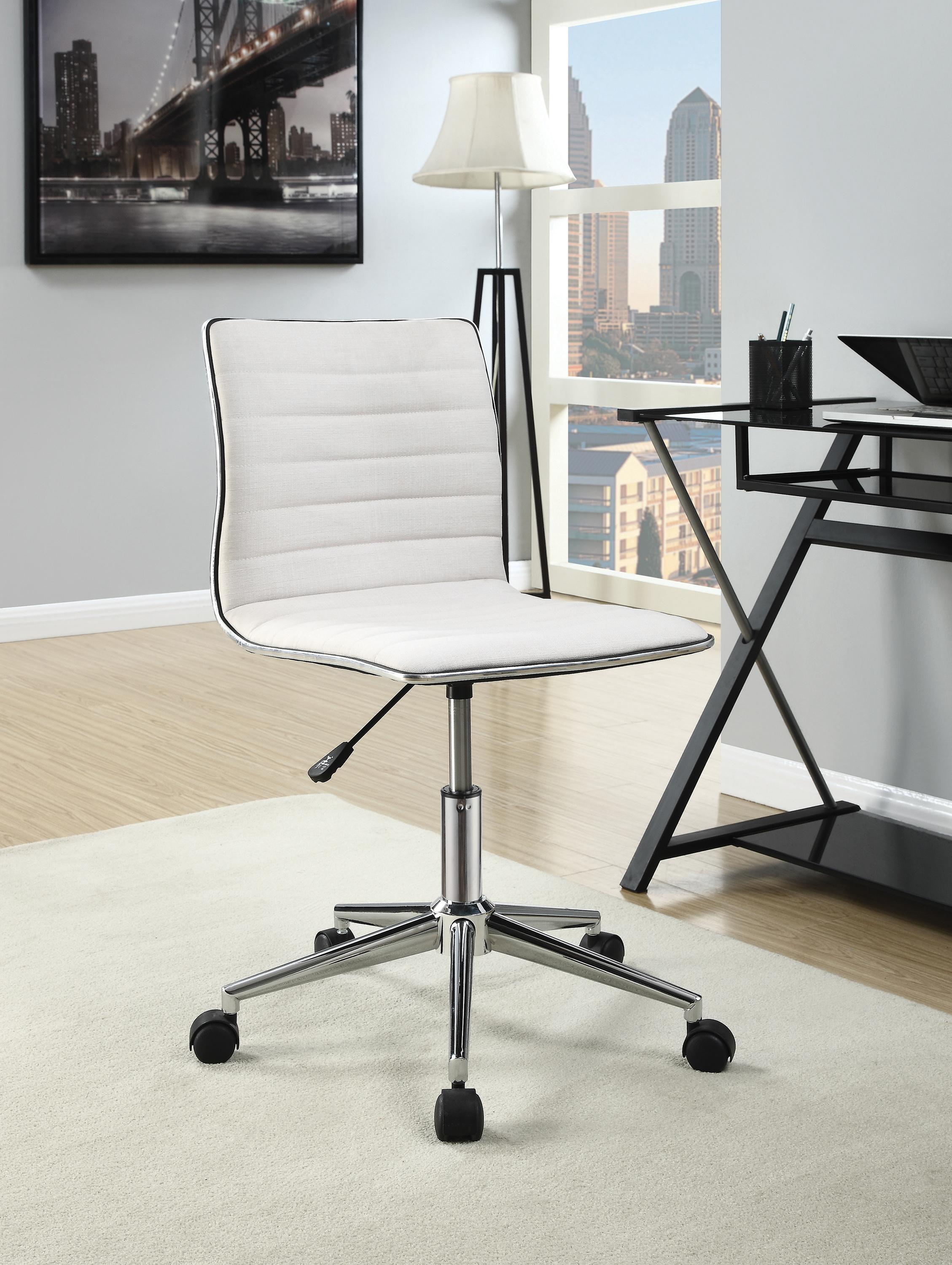 

    
Contemporary Chrome & White Fabric Office Chair Coaster 800726
