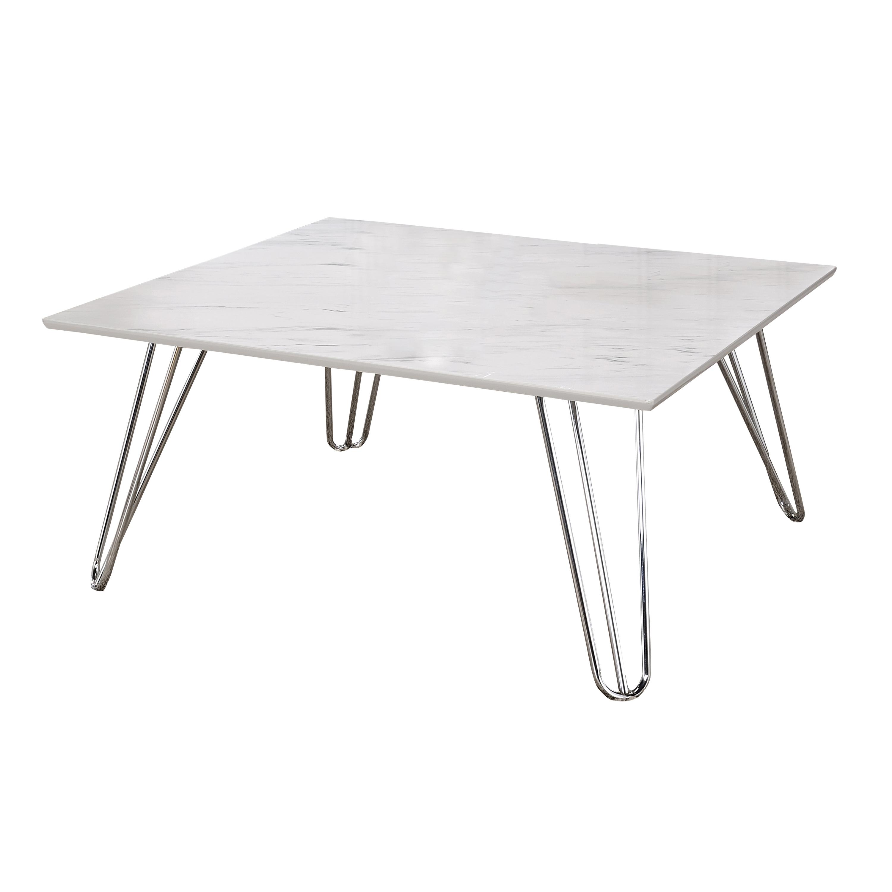

    
Contemporary Chrome & White Faux Marble Coffee Table Set 2pcs Coaster 724288-S2
