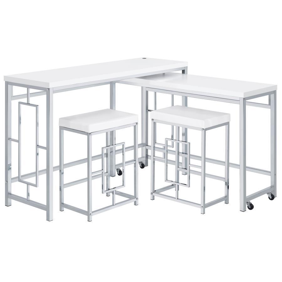

    
182714 Contemporary Chrome/White Metal Counter Height Dining Table Set 4PCS Coaster Jackson 182714
