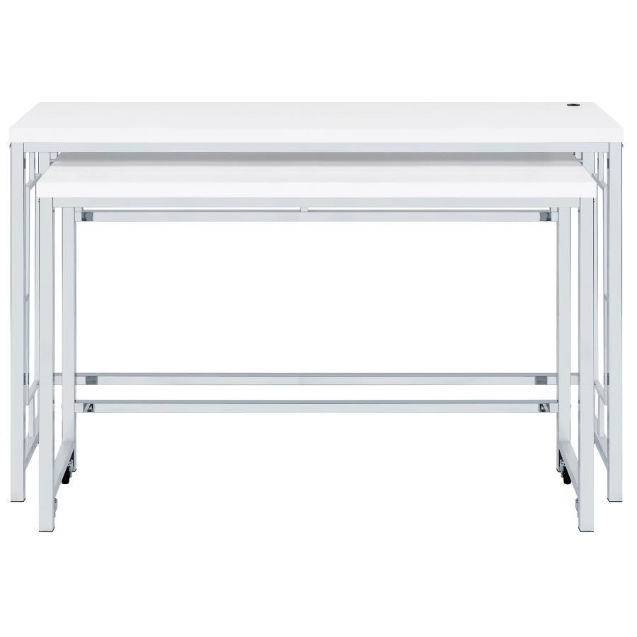 

    
 Shop  Contemporary Chrome/White Metal Counter Height Dining Table Set 4PCS Coaster Jackson 182714
