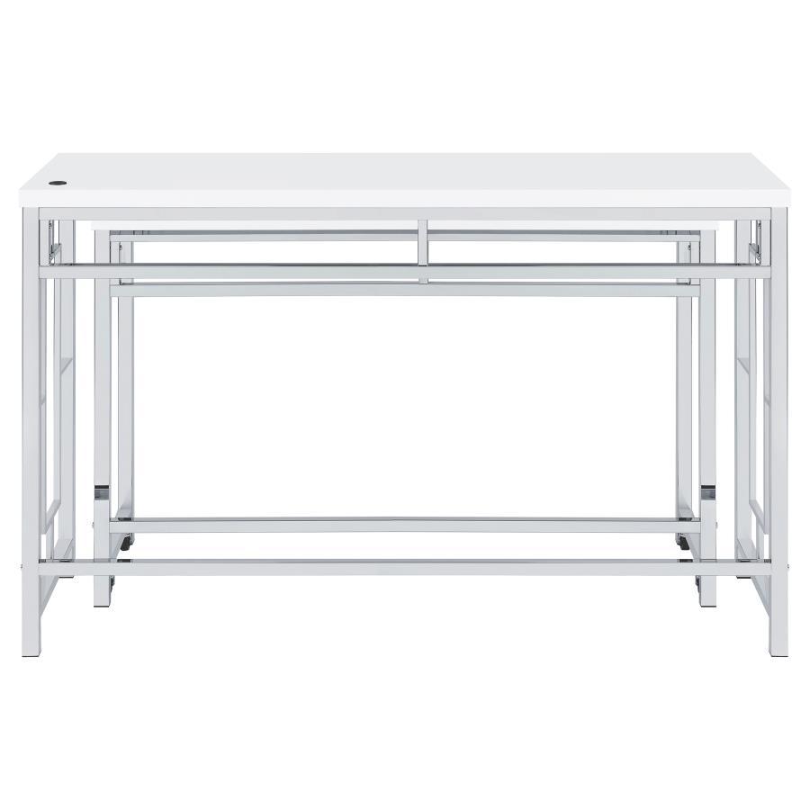 

    
Contemporary Chrome/White Metal Counter Height Dining Table Set 4PCS Coaster Jackson 182714
