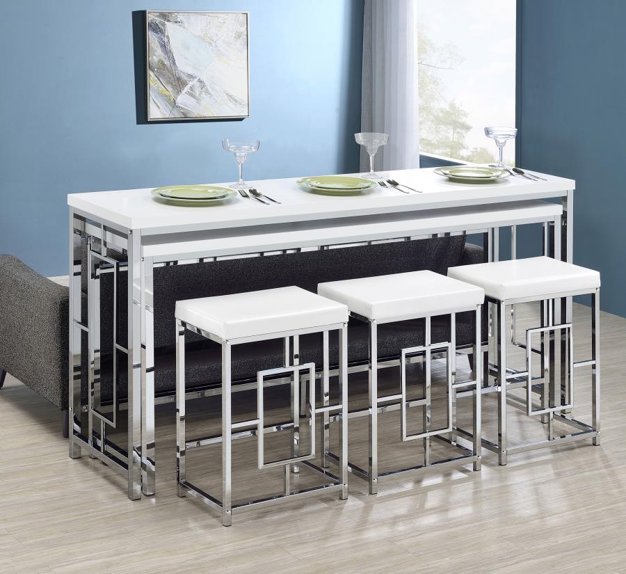 Contemporary, Modern Counter Height Dining Table Set Jackson Counter Height Dining Table Set 5PCS 182715 182715 in Chrome, White Faux Leather