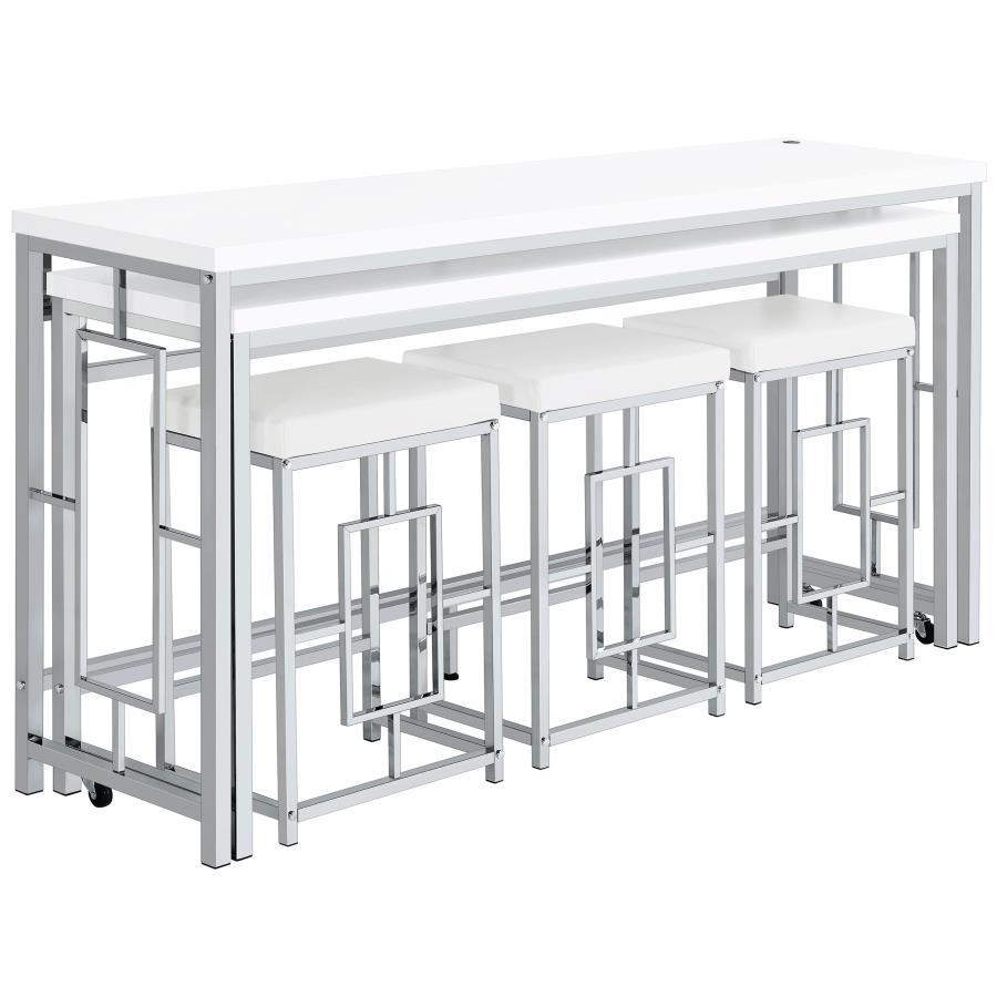 

    
Contemporary Chrome/White Metal Counter Height Dining Table Set 5PCS Coaster Jackson 182715
