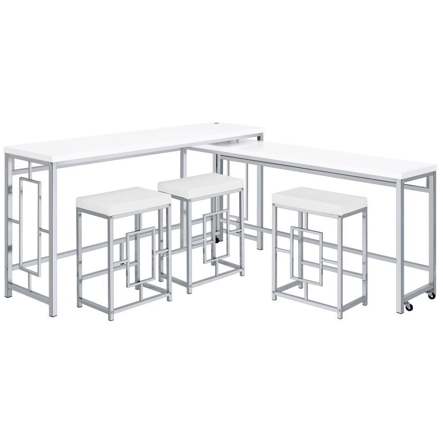 

        
65151998989799Contemporary Chrome/White Metal Counter Height Dining Table Set 5PCS Coaster Jackson 182715
