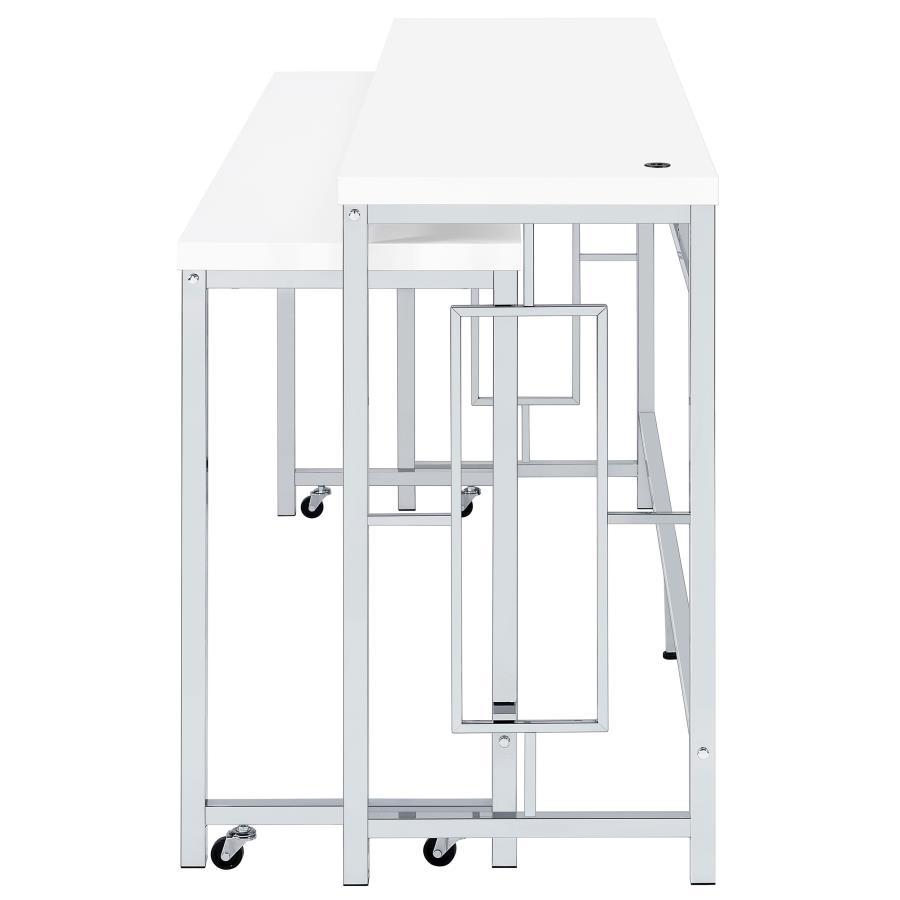 

    
Contemporary Chrome/White Metal Counter Height Dining Table Set 5PCS Coaster Jackson 182715
