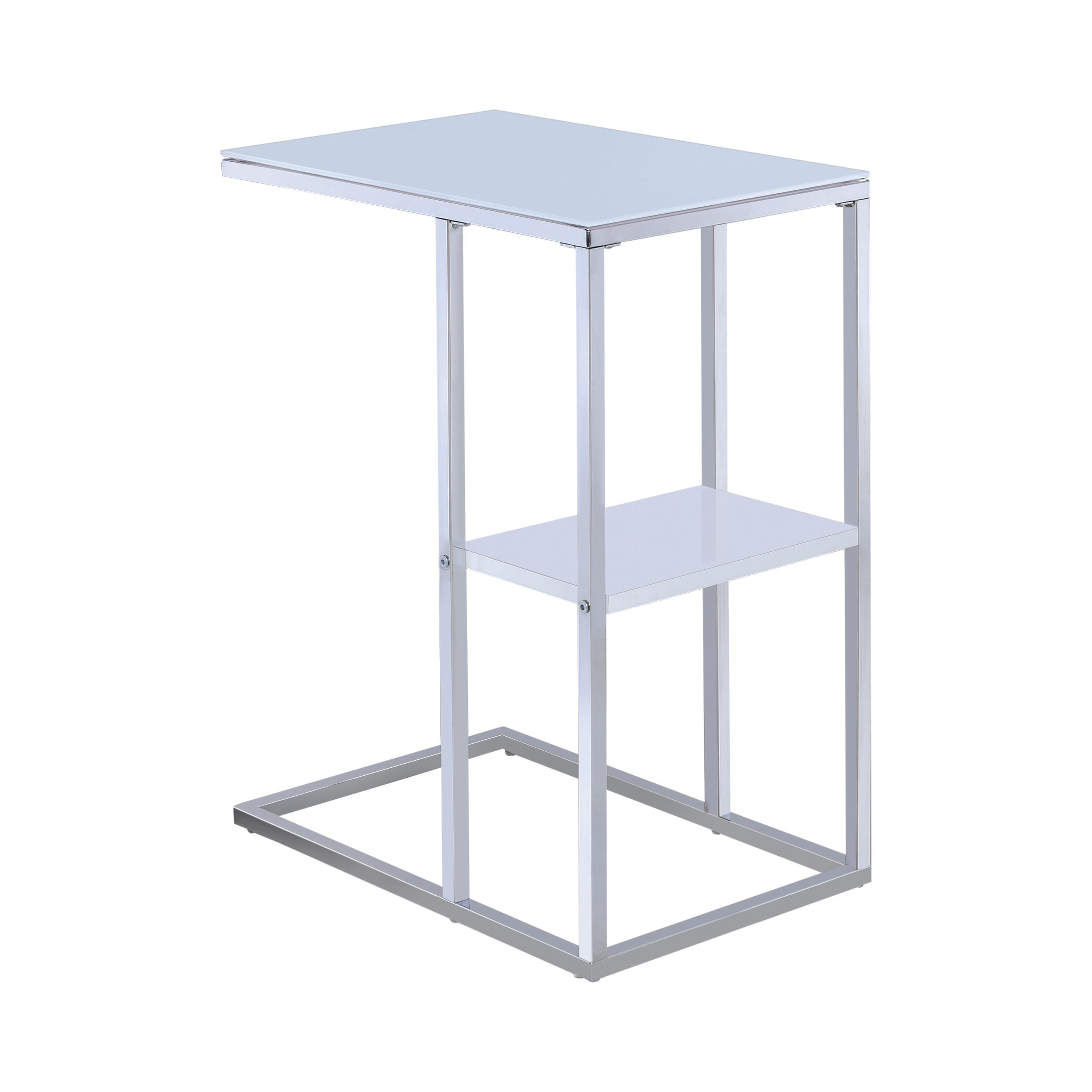 

    
Contemporary Chrome & White Tempered Glass Snack Table Coaster 904018

