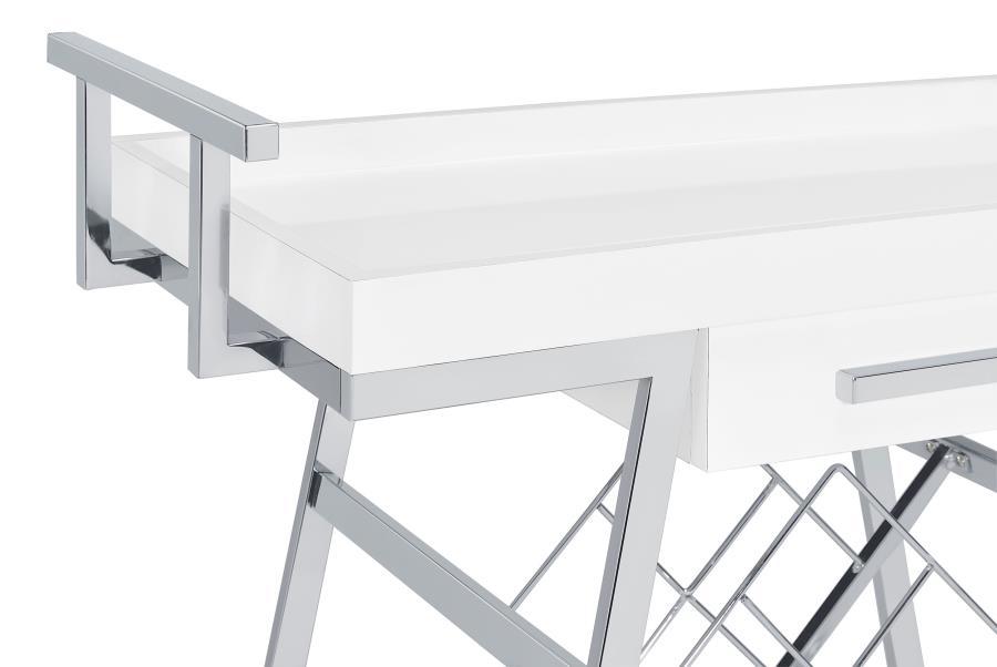 

    
181024-B Contemporary Chrome/White Wood Bar Cart Coaster Kinney 181024
