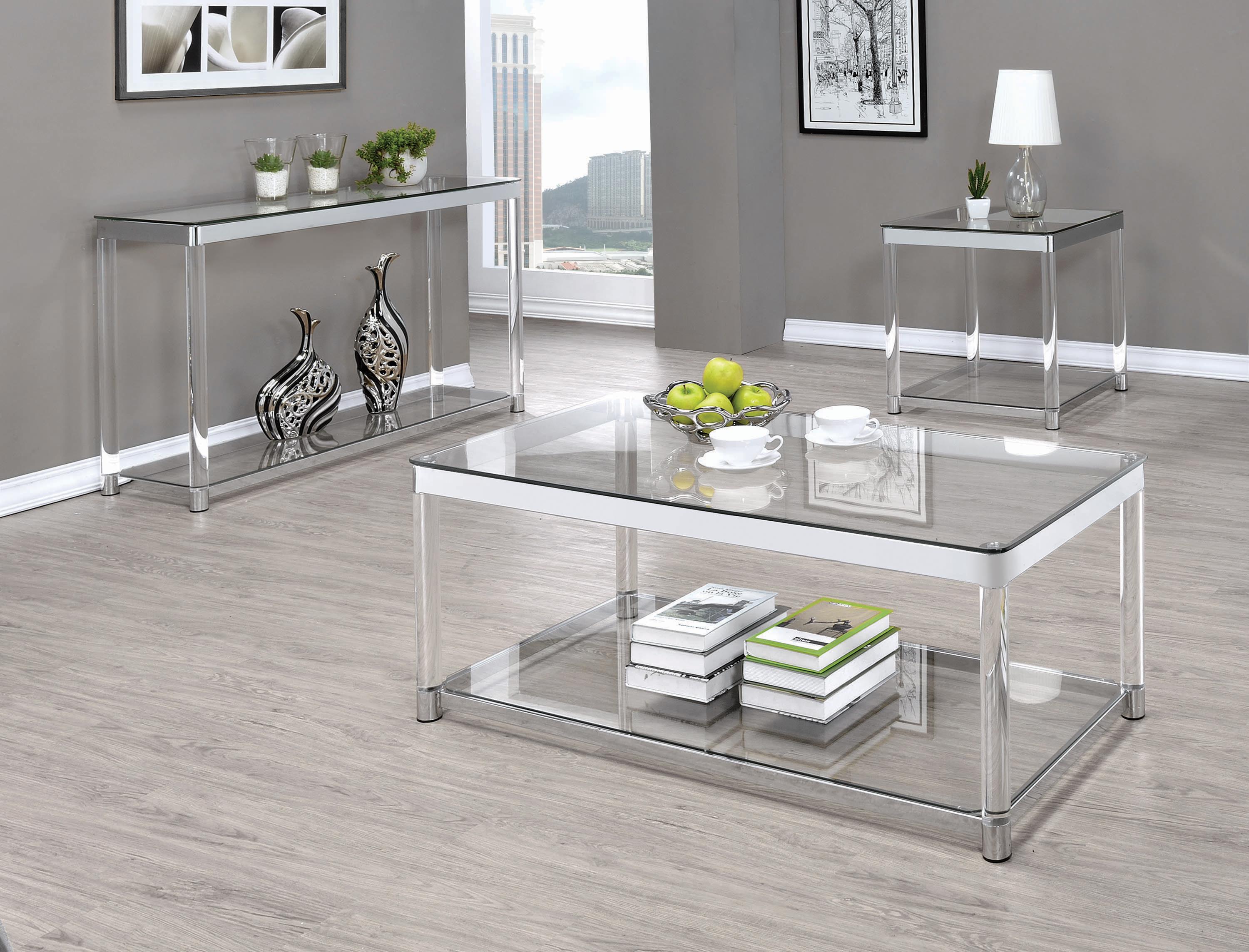 Contemporary Coffee Table Set 720748-S3 Claude 720748-S3 in Chrome, Clear 