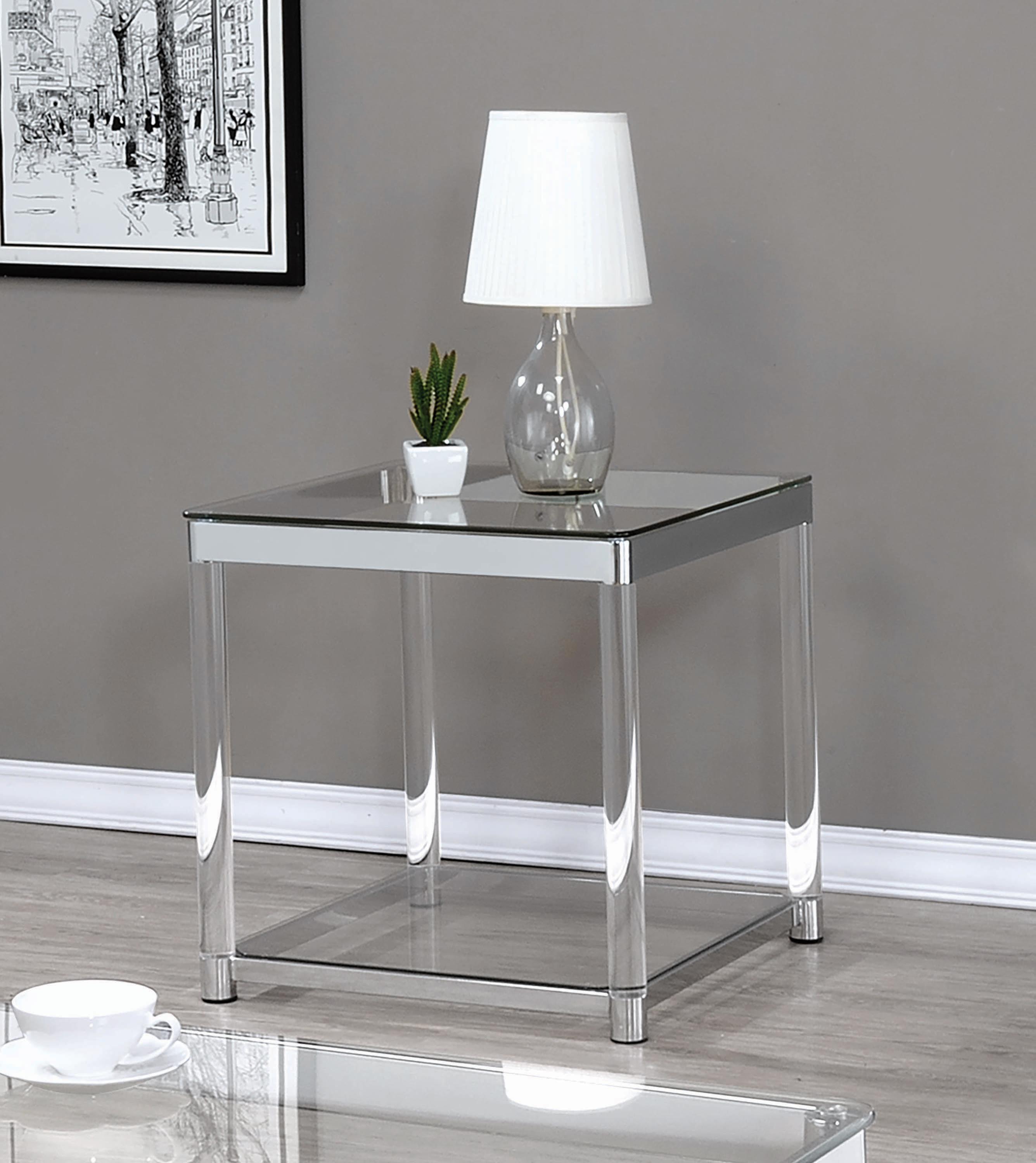 

    
Contemporary Clear Acrylic & Glass End Table Coaster 720747 Claude
