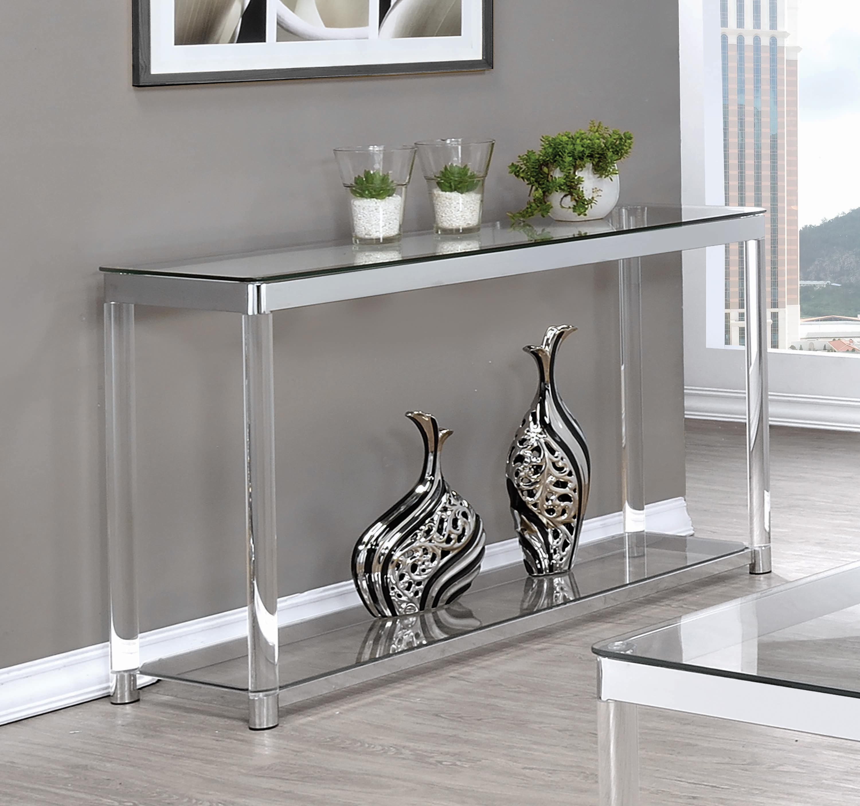 

    
Contemporary Clear Acrylic & Glass Sofa Table Coaster 720749 Claude
