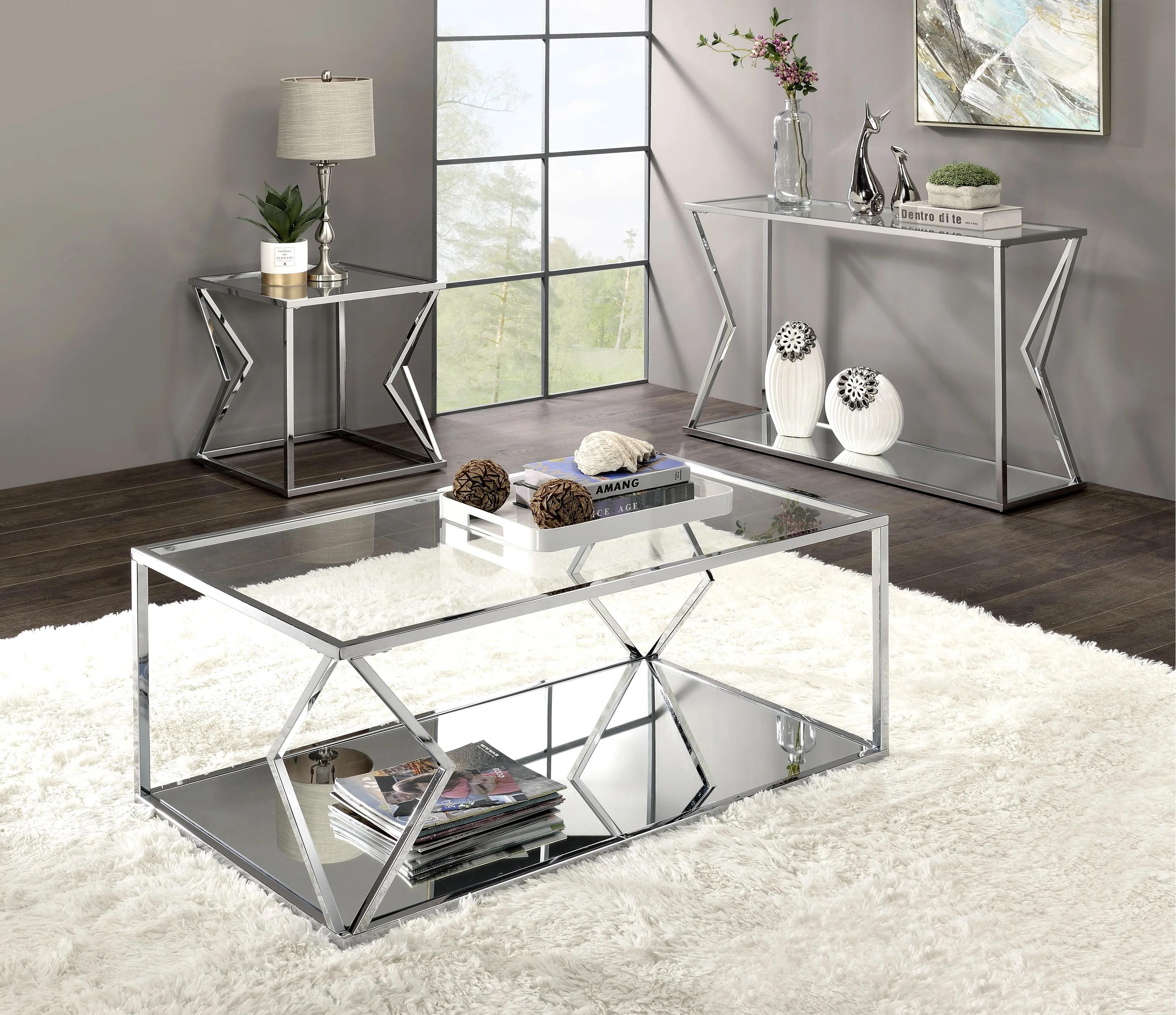 Contemporary Coffee Table End Table Sofa Table Virtue 83480-3pcs in Clear 