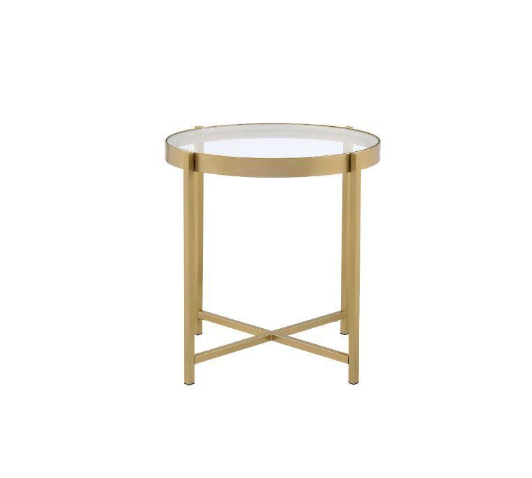 

    
Contemporary Clear Glass & Gold Finish End Table by Acme Charrot 82307
