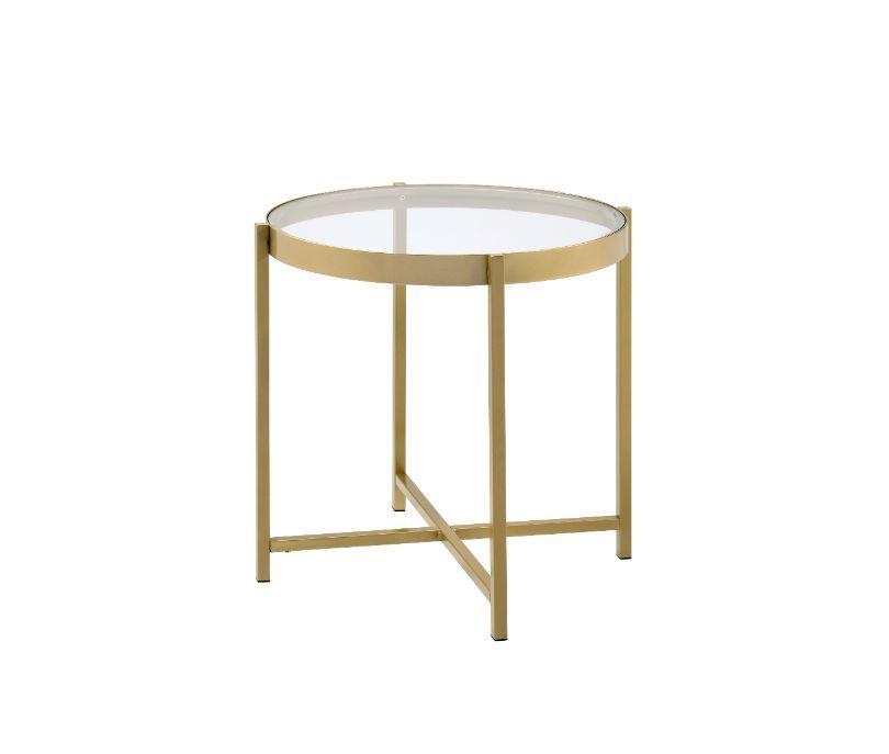 

    
Contemporary Clear Glass & Gold Finish End Table by Acme Charrot 82307
