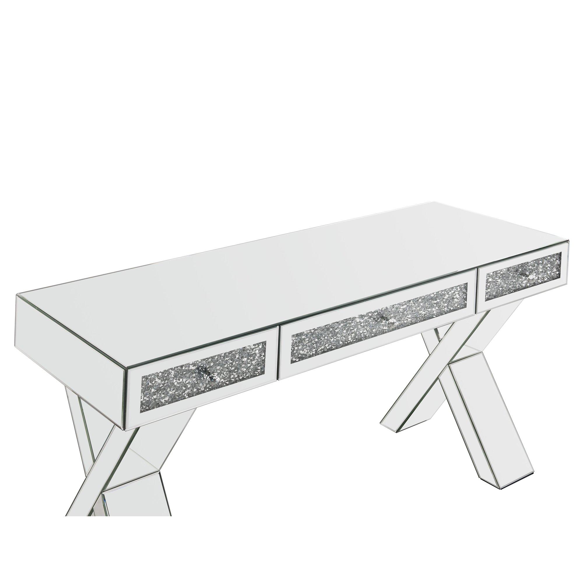 

    
Acme Furniture Noralie Writing Desk Mirrored/Clear 93116
