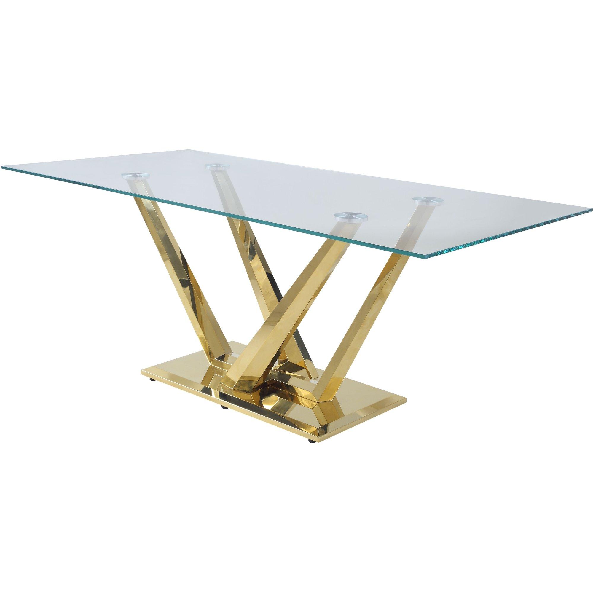 

    
Contemporary Clear Glass & Mirrored Gold Dining Table by Acme Barnard DN00219
